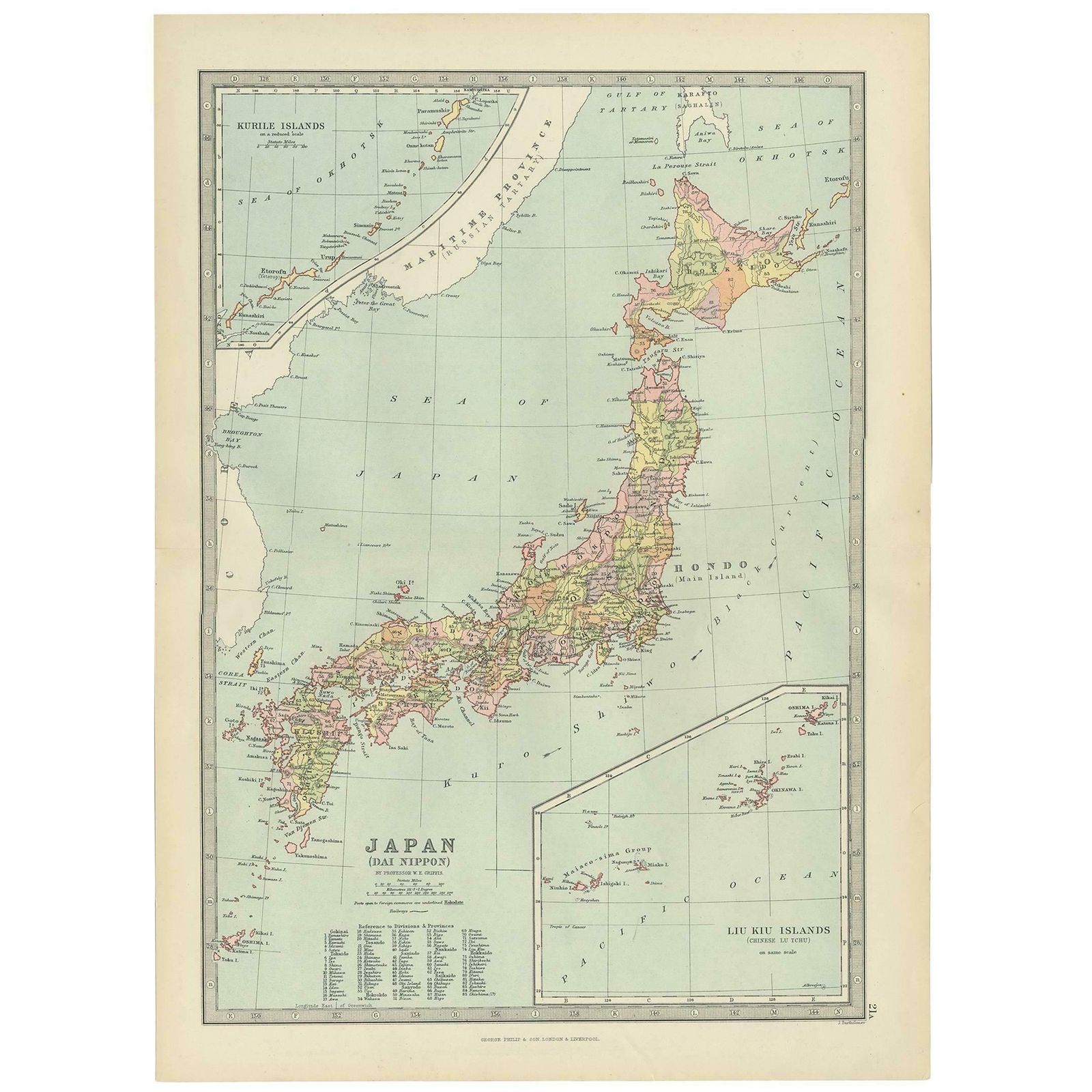 Antique Map Of Japan, The Kurile Islands And Liu Kiu Islands, 1886