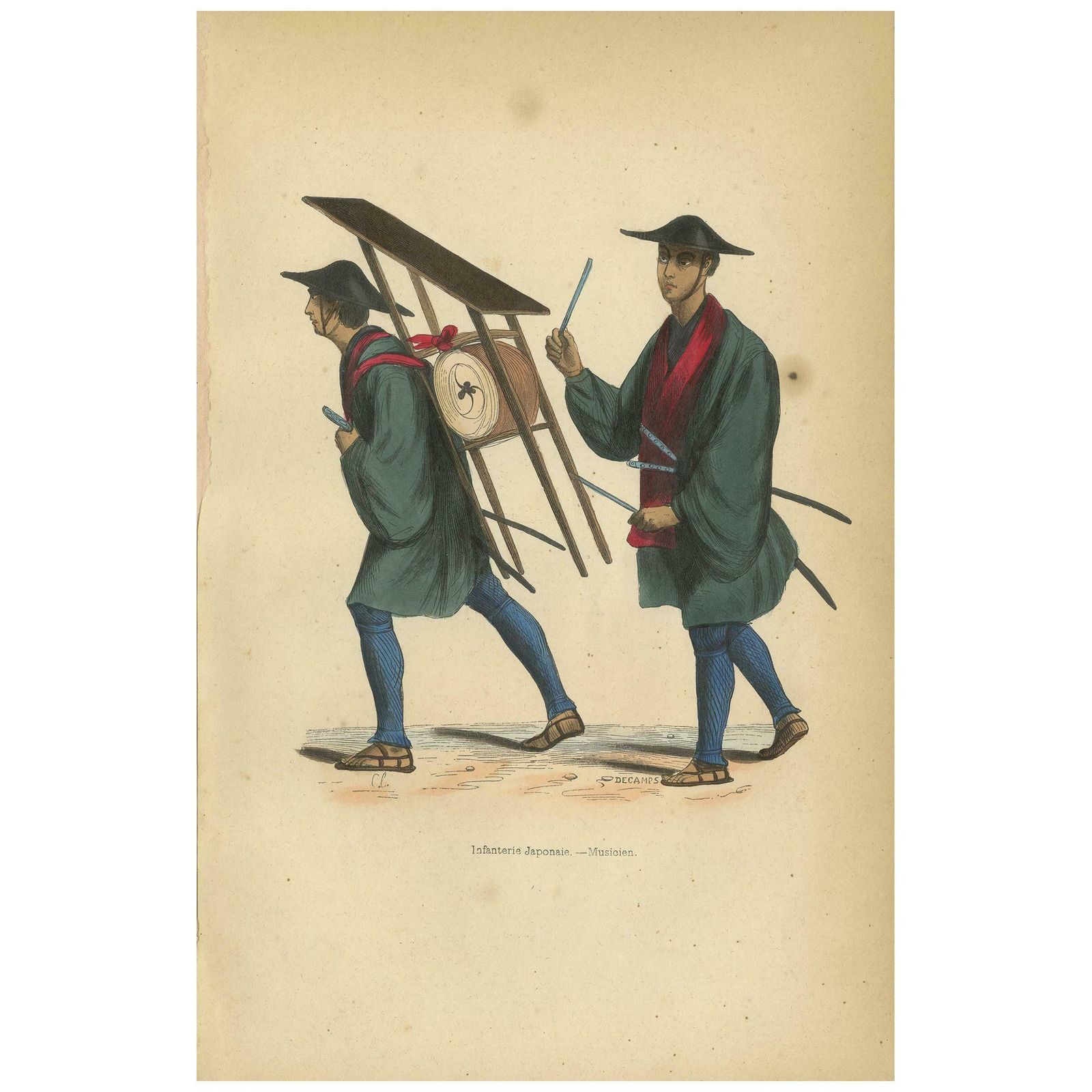 Antique Print Of Japanese Infantry Musicians By Wahlen, 1843