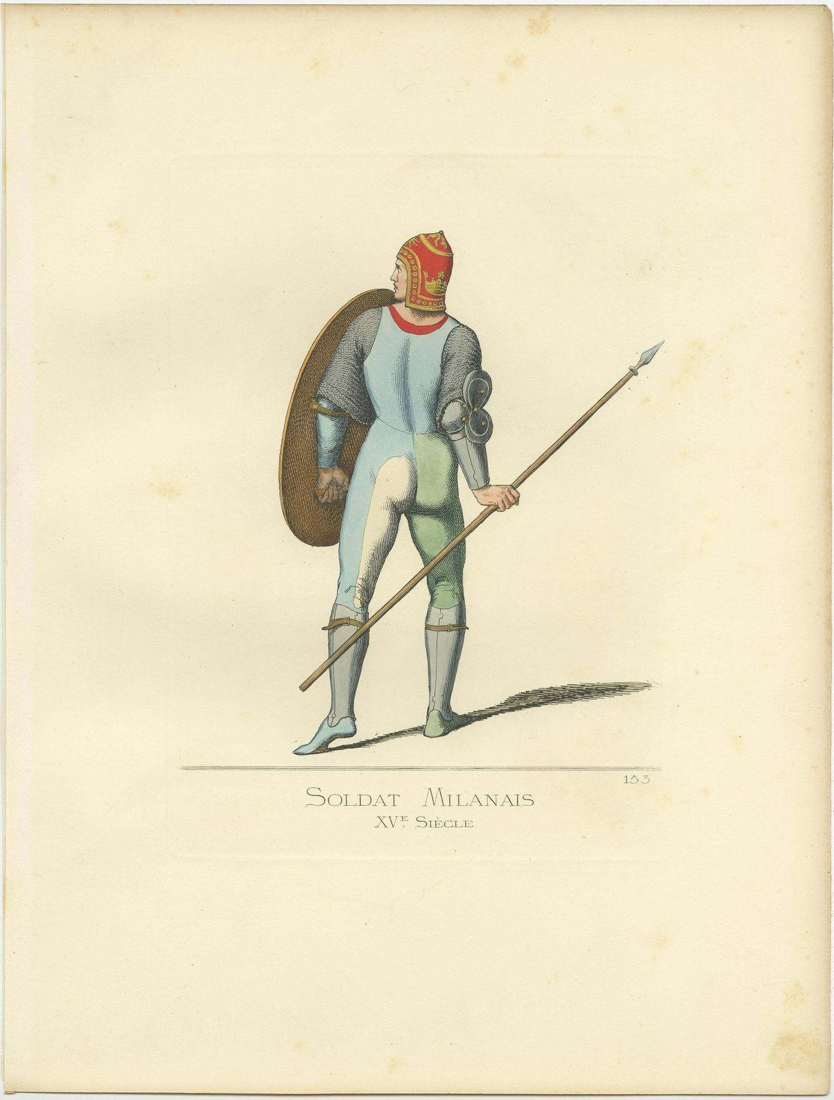 Antique Print Of A Milanese Soldier, 15th Century, By Bonnard, 1860 photo for sale