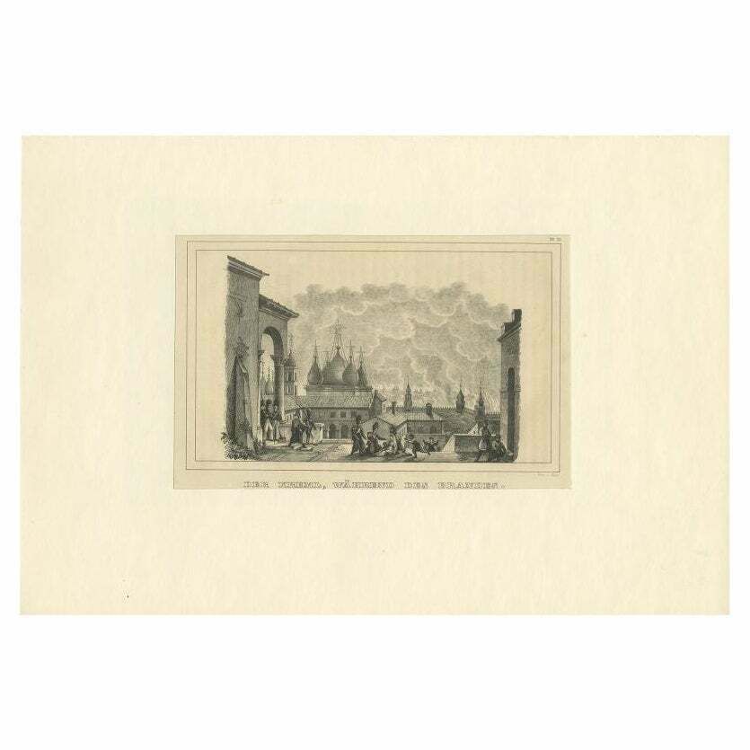 Antique Print Of The Kremlin During The Fire Of Moscow By Steger, 1845