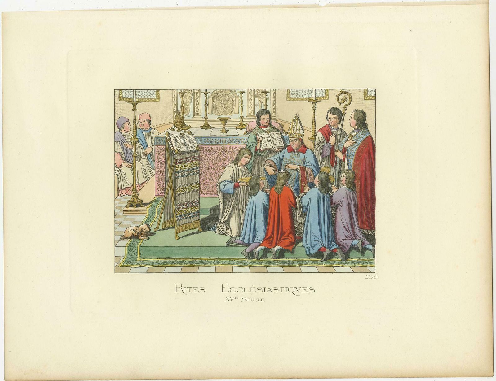 Antique Print Of Ecclesiastical Rites, 15th Century, By Bonnard, 1860 photo Art