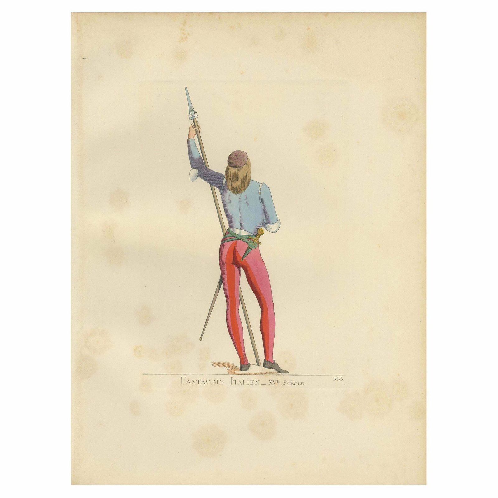 Antique Print Of An Infantry Soldier, Italy, 15th Century, By Bonnard, 1860