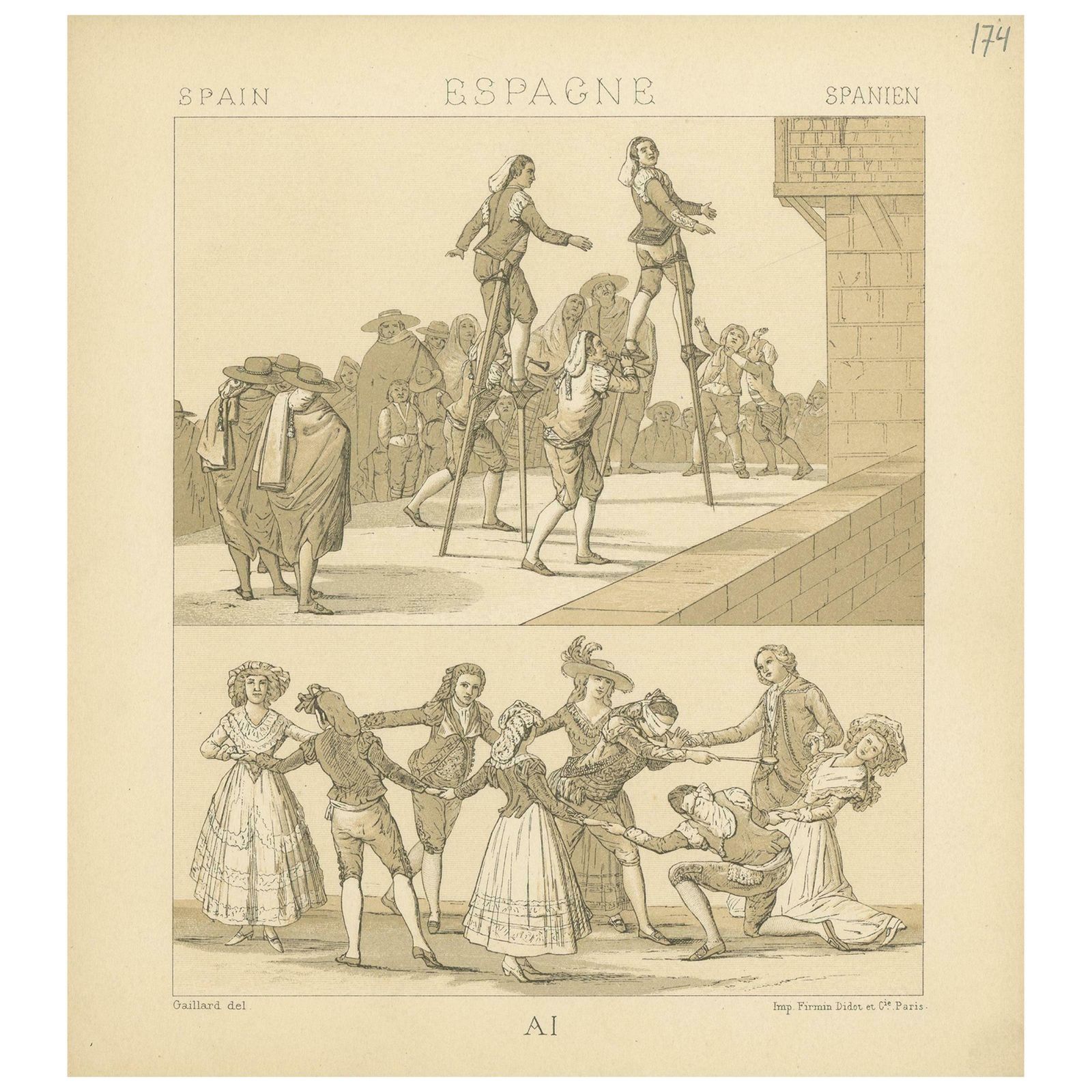 Antique Print Of Spanish Scenes By Racinet, 'Circa 1880'