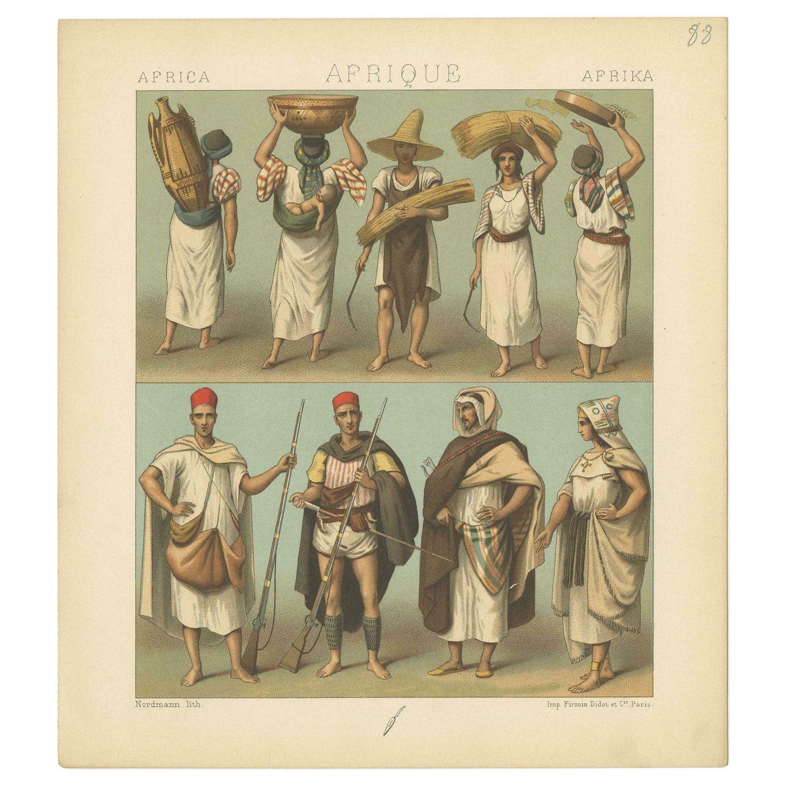 Pl. 88 Antique Print Of African Costumes Racinet, 'Circa 1880'
