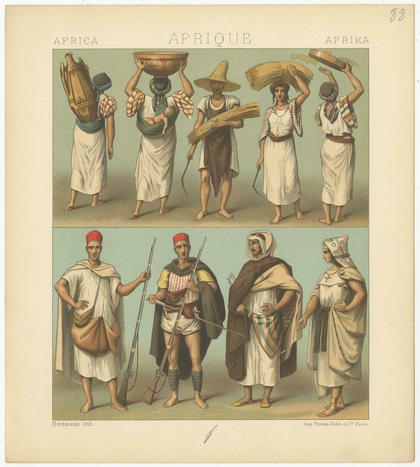 Pl. 88 Antique Print Of African Costumes Racinet, 'Circa 1880' photo furniture