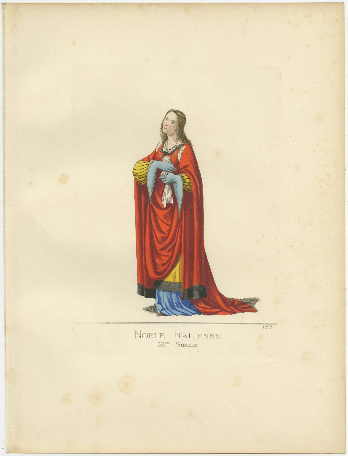 Antique Print Of An Italian Noblewoman, 15th Century, By Bonnard, 1860 photo for sale