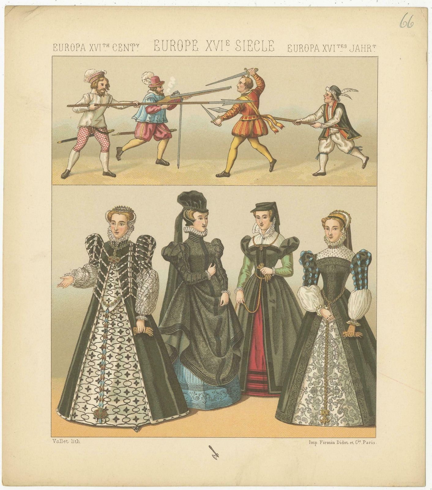 Pl. 66 Antique Print Of European Xvith Century Costumes By Racinet 'Circa 1880' photo Art