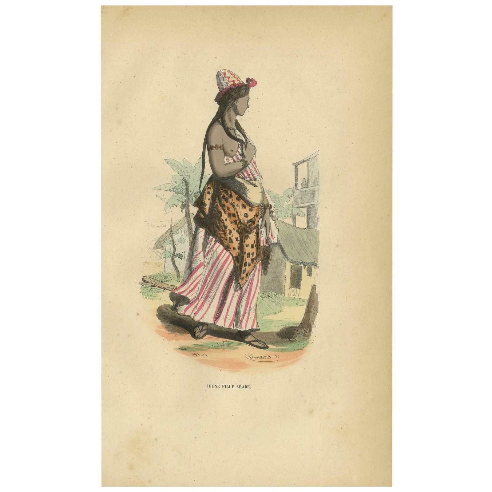 Antique Print Of An Arab Girl By Wahlen '1843'