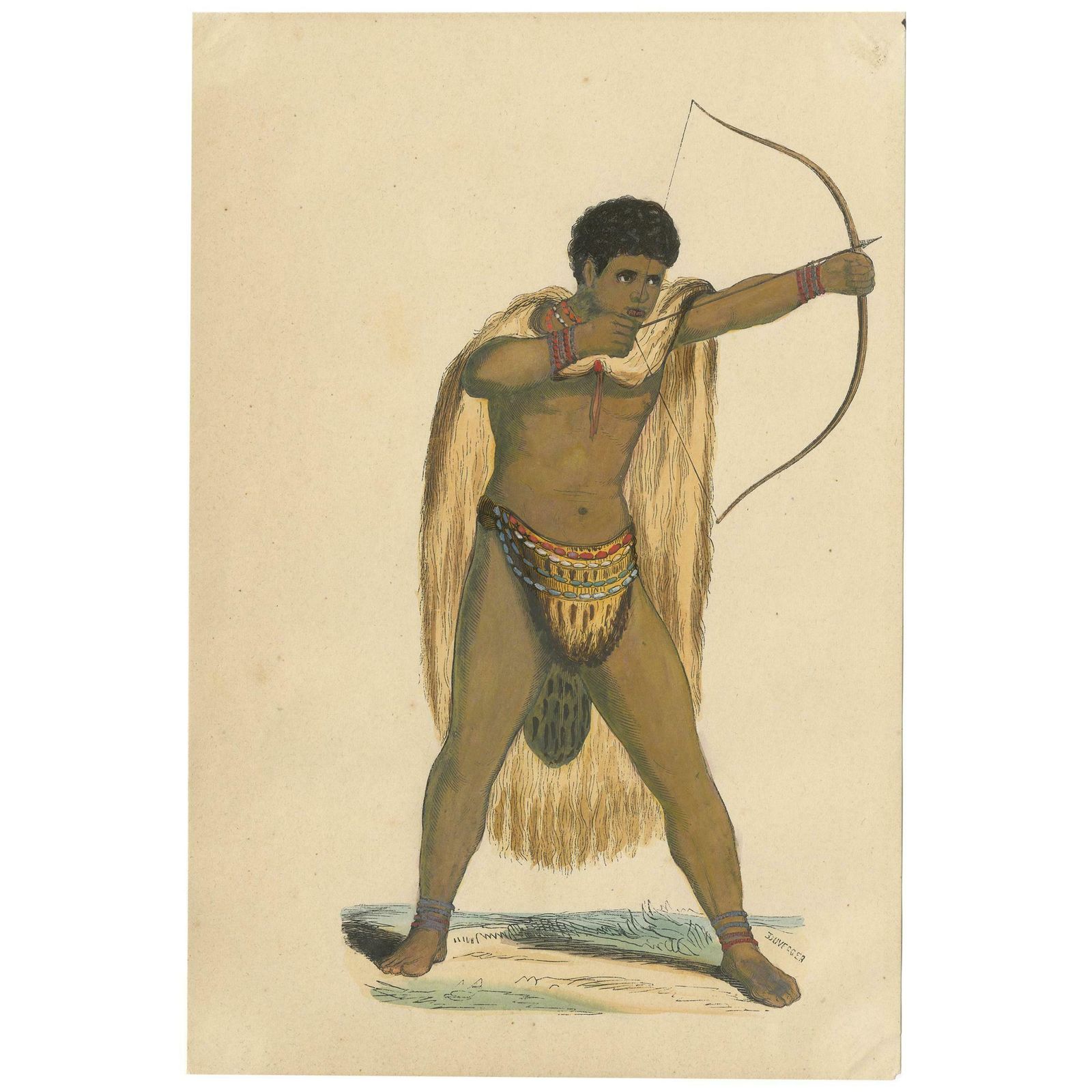 Antique Costume Print Of A Male Khoikhoi By Wahlen, '1843'