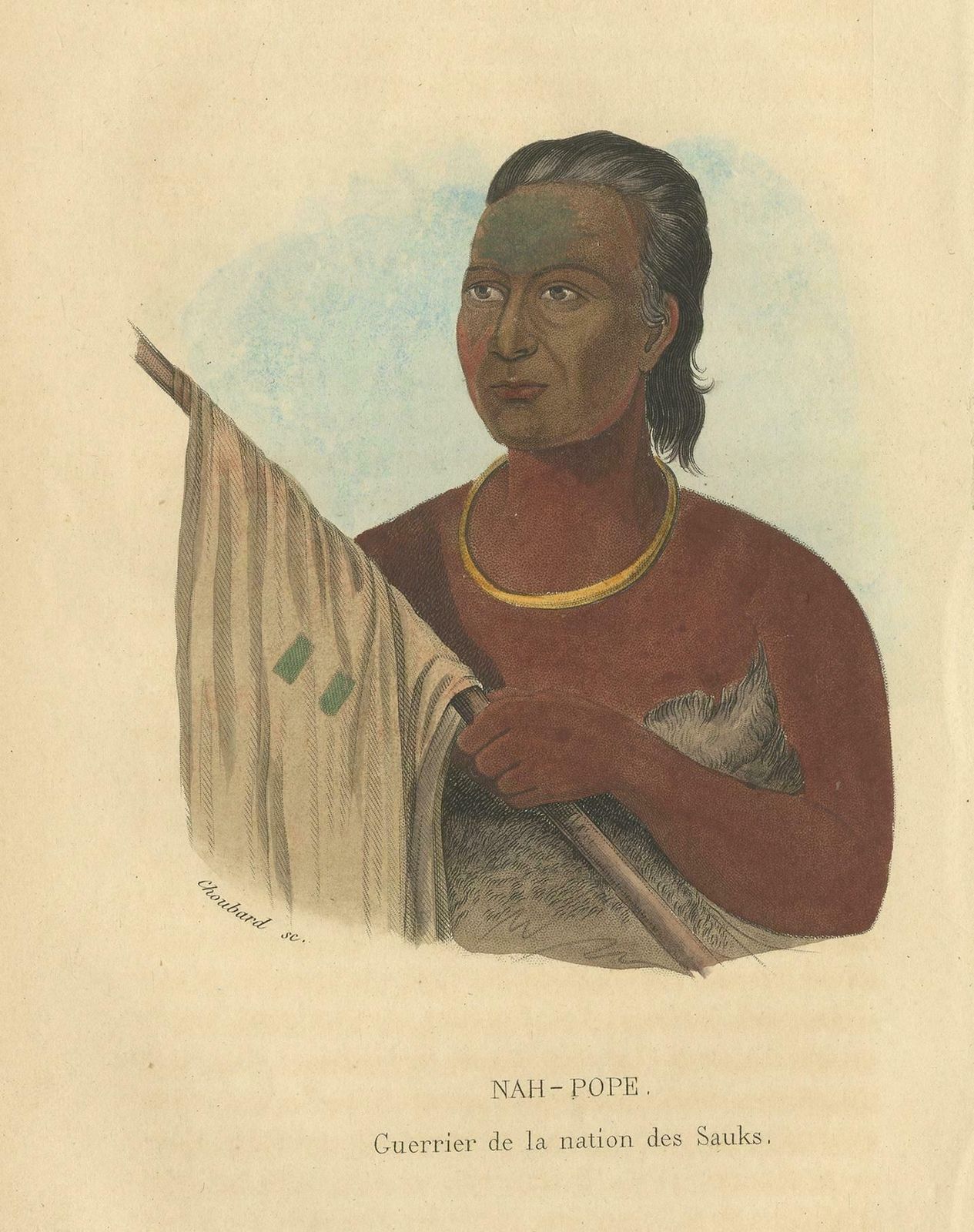Antique Print Of A Warrior Of The Sauk By Prichard '1843' photo Art