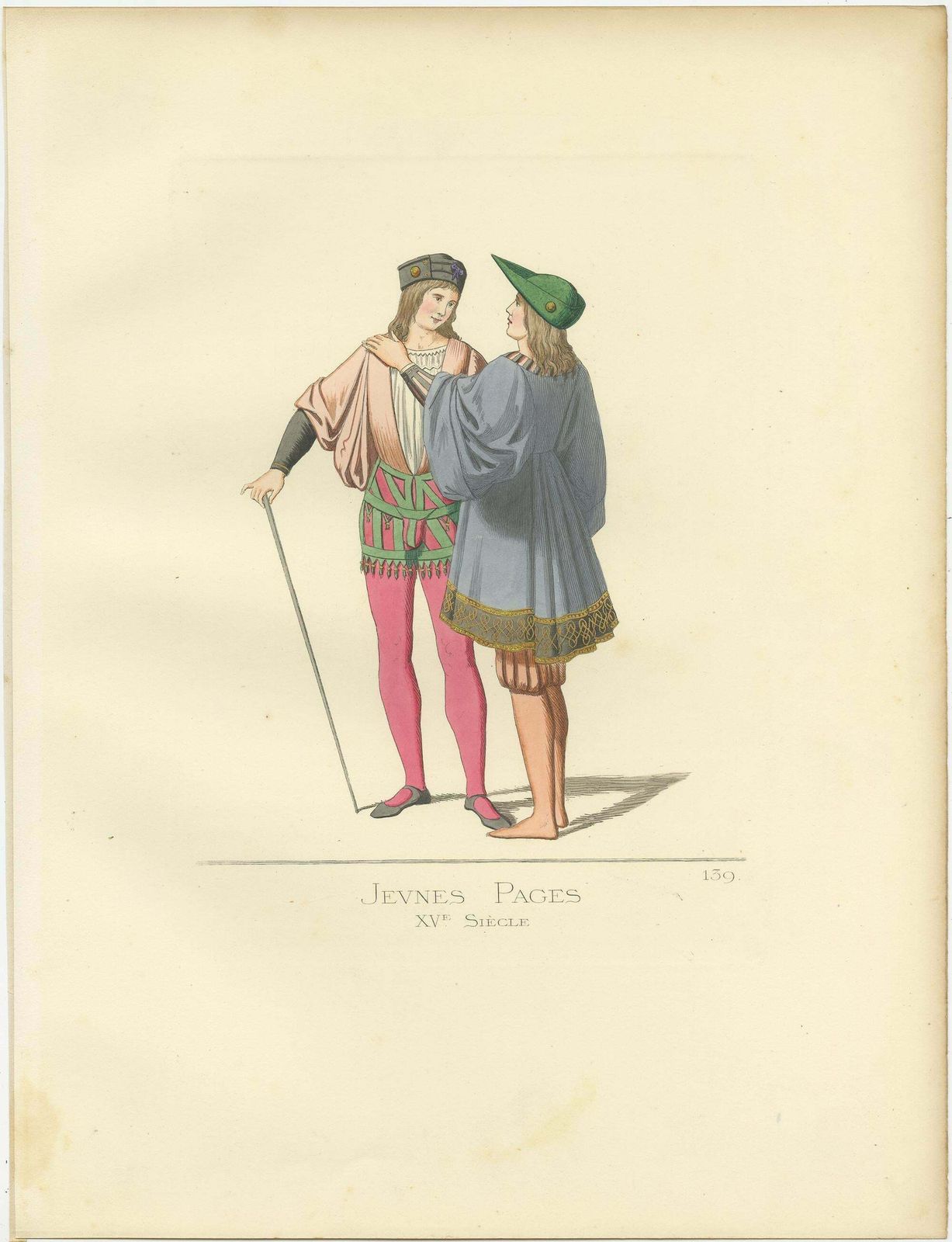 Antique Print Of Young Pages, 15th Century, By Bonnard, 1860 photo Art