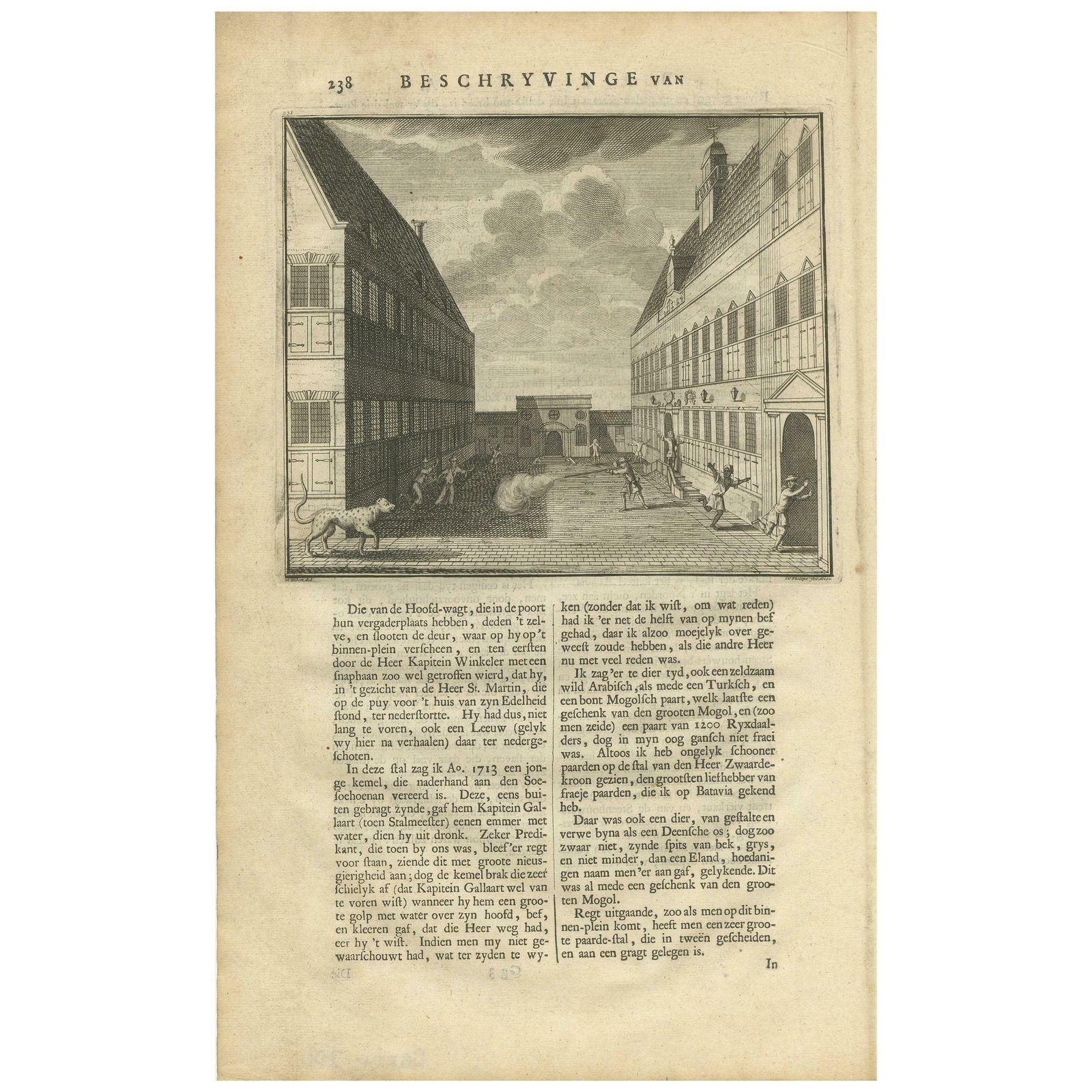 Antique Print Of The Central Court Of Batavia Castle By Valentijn '1726'