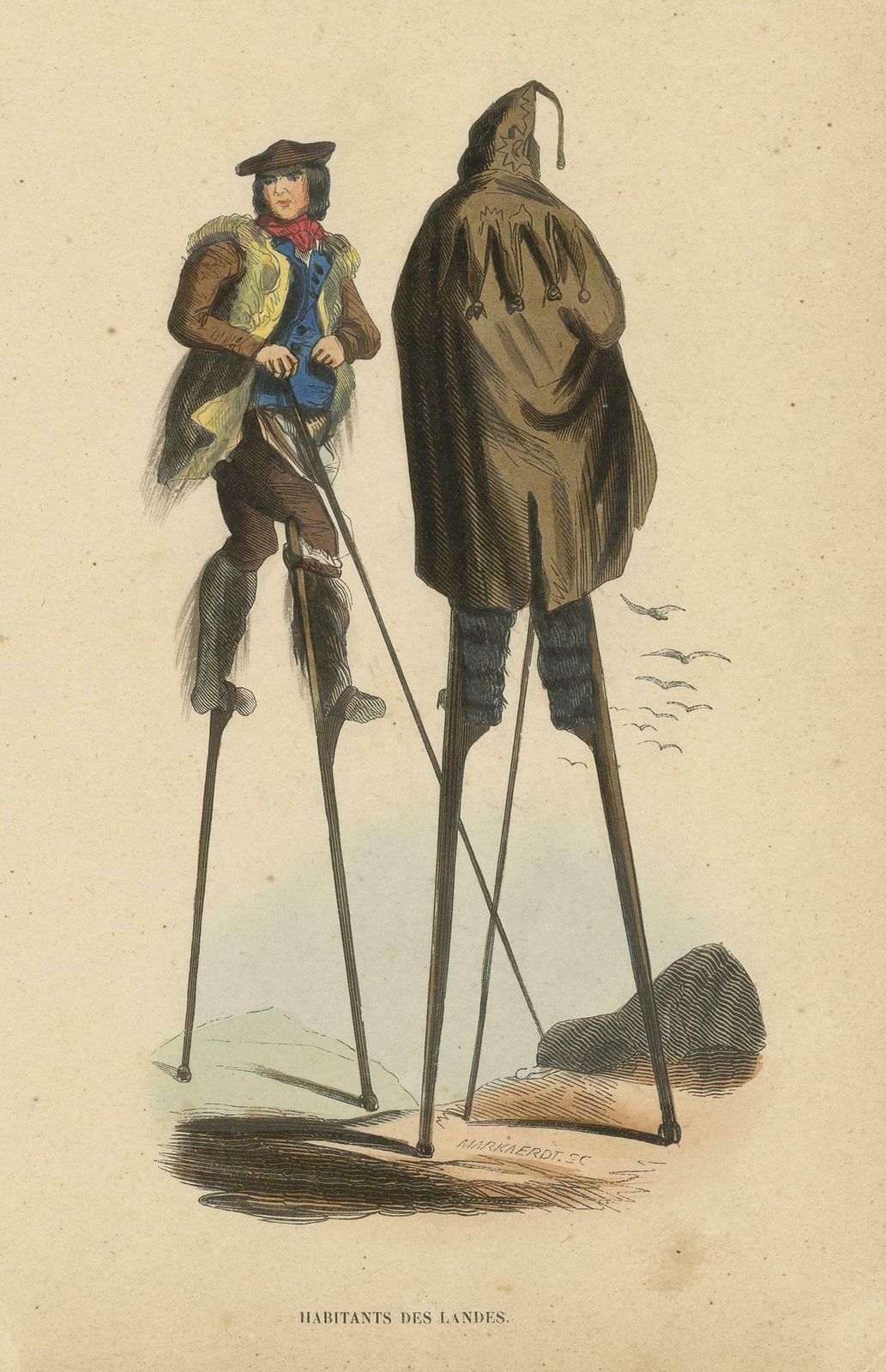 Antique Costume Print Of Inhabitants Of Landes By Wahlen, 1843 photo furniture