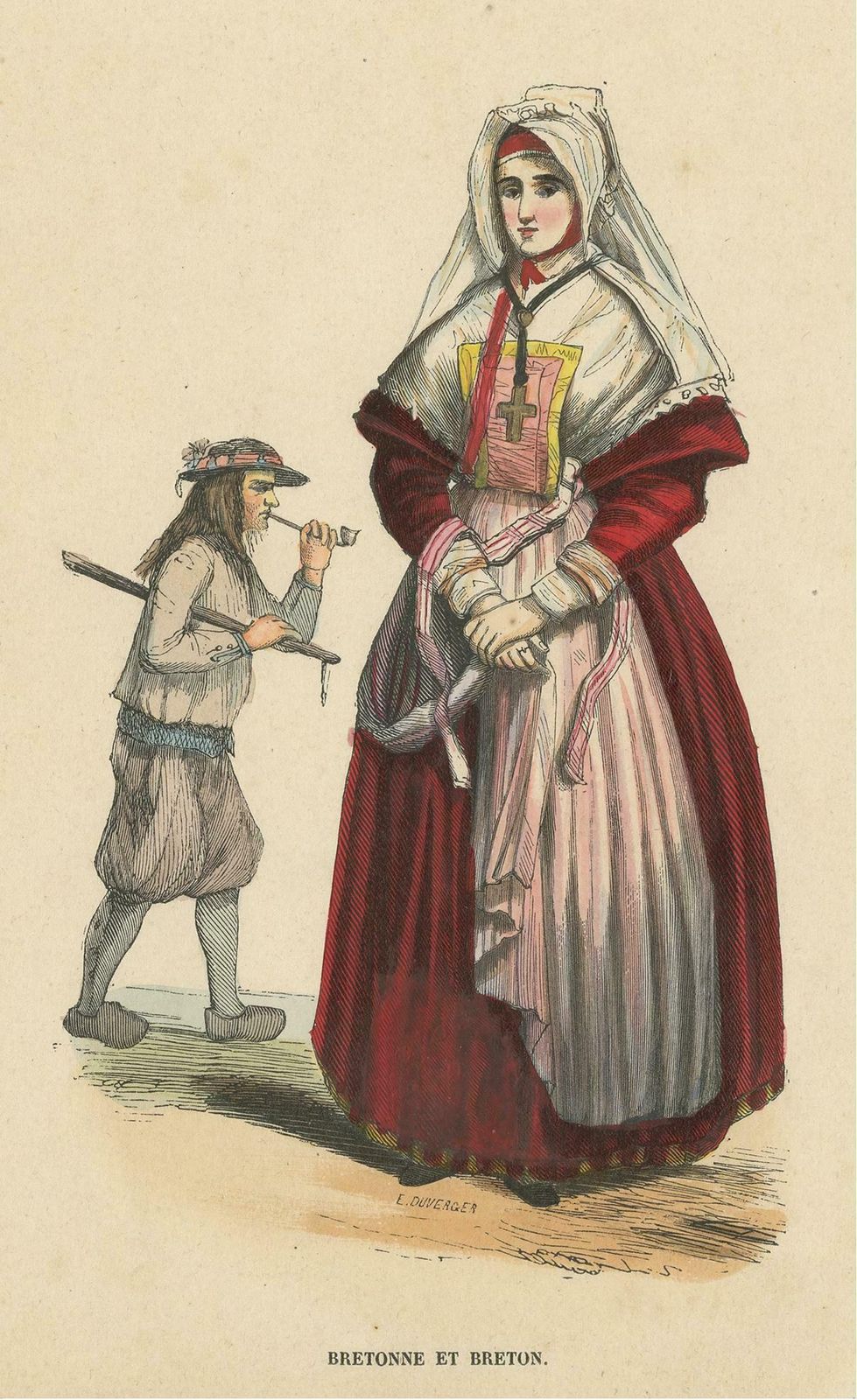 Antique Costume Print Of Inhabitants Of Brittany By Wahlen, 1843 photo furniture