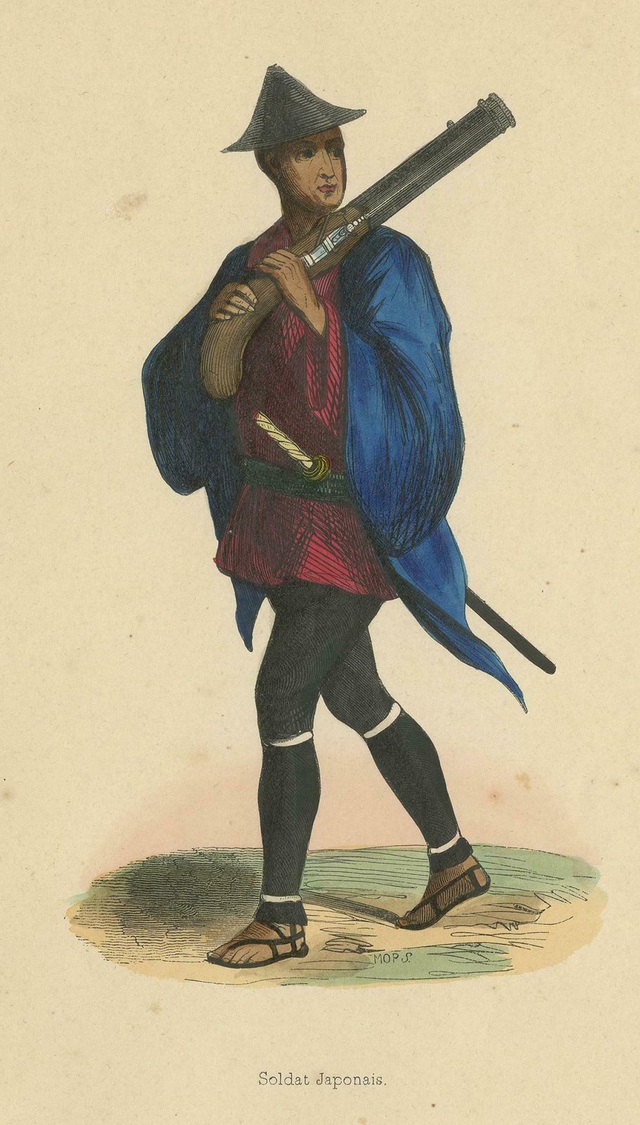 Antique Costume Print Of A Japanese Soldier By Wahlen, 1843 photo for sale