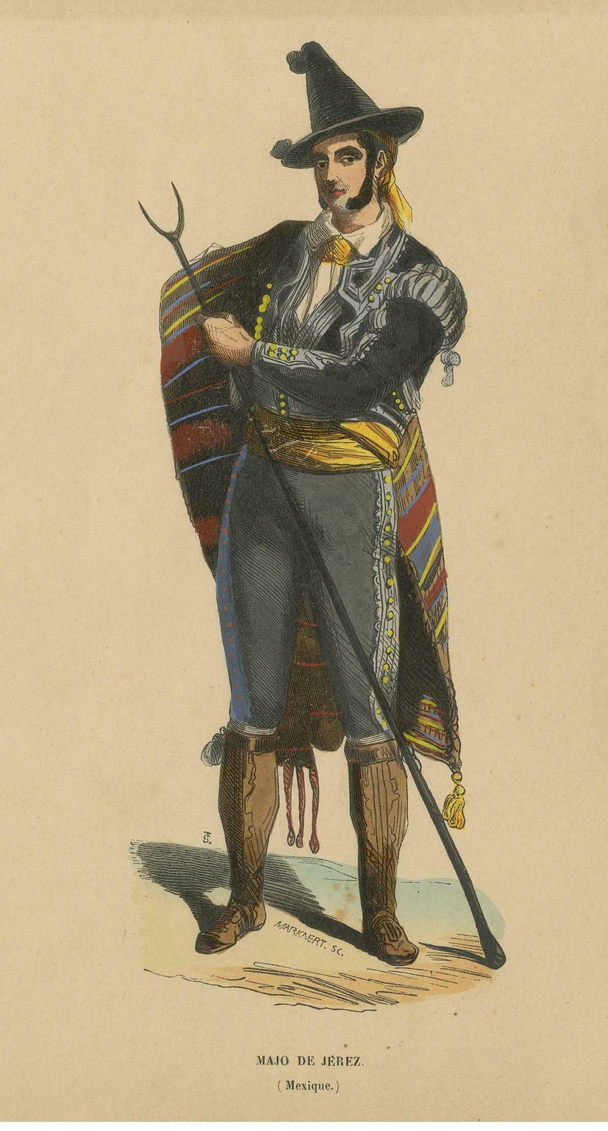 Antique Costume Print Of An Inhabitant Of Jerez By Wahlen, 1843 photo Art