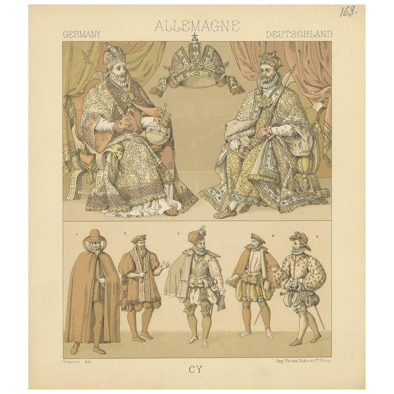 163 Antique Print Of German Royalty Outfits By Racinet, 'Circa 1880'