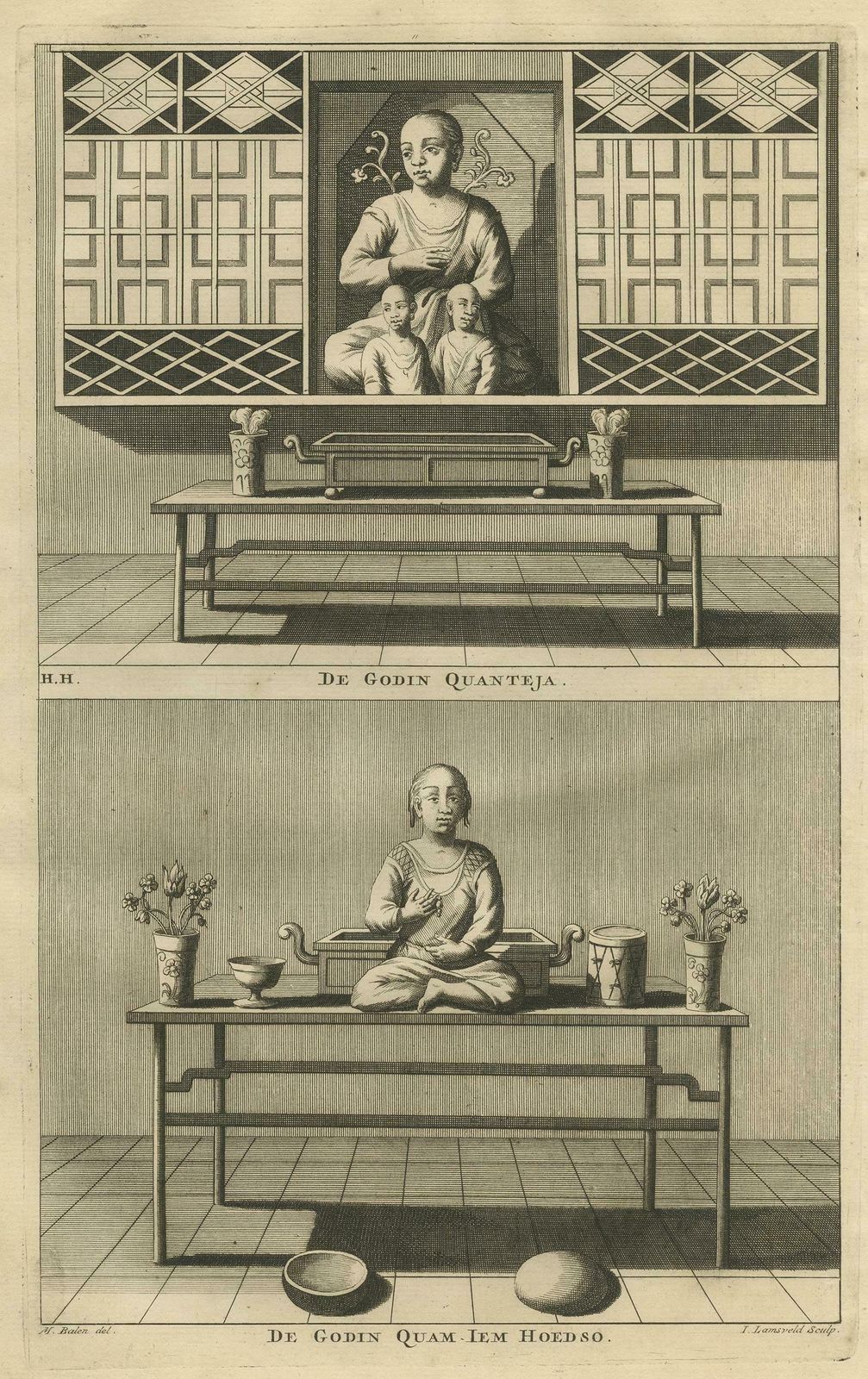 Antique Print Of Female Deities Of Chinese Buddhism By Valentijn, 1726 photo furniture