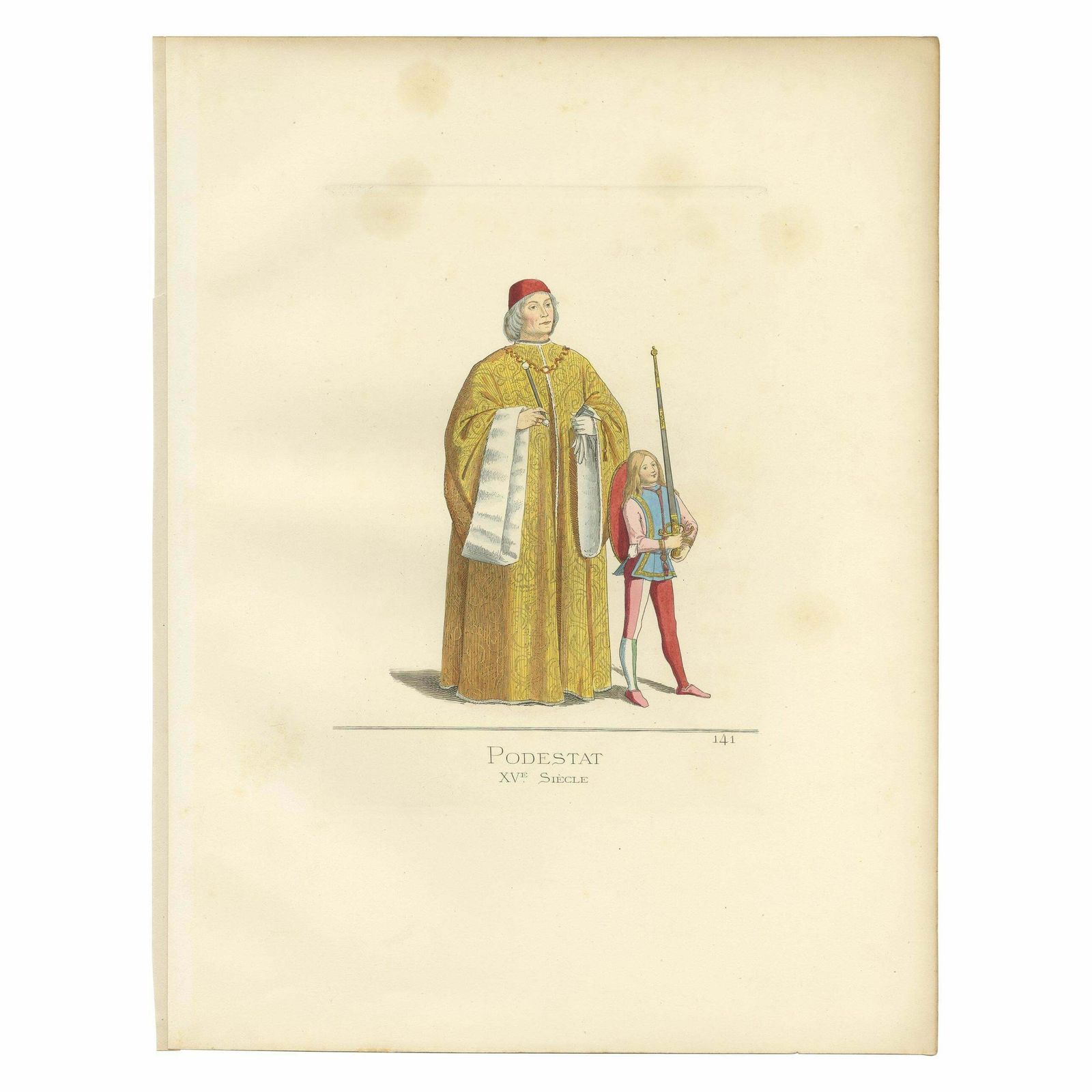 Antique Print Of An Italian Podesta, 15th Century, By Bonnard, 1860