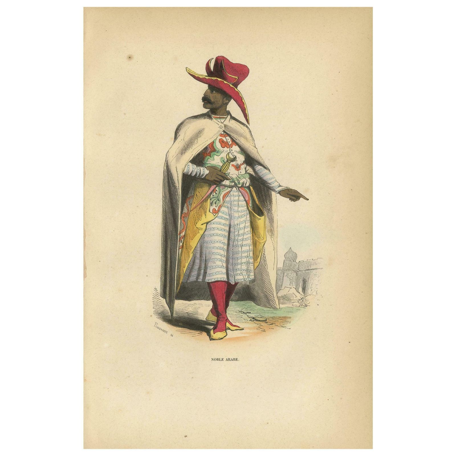 Antique Print Of An Arab Nobleman By Wahlen '1843'