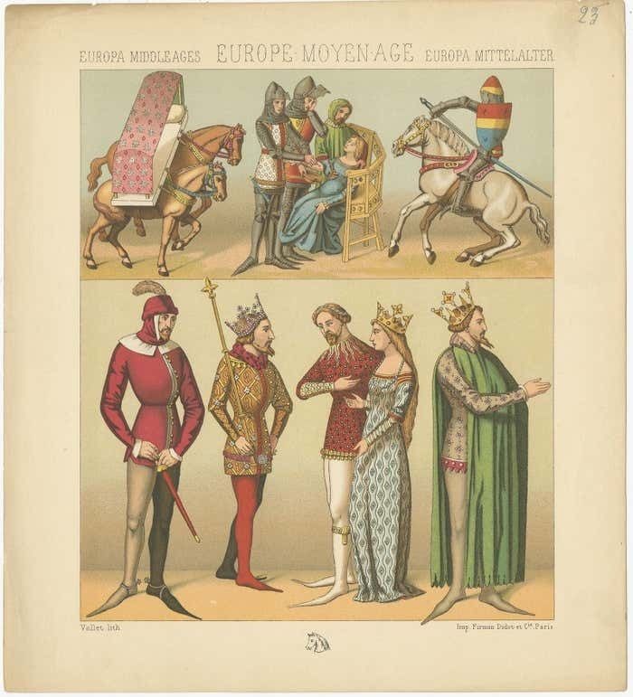 Pl. 23 Antique Print Of European Middle Ages Scene By Racinet Circa 1880 photo for sale