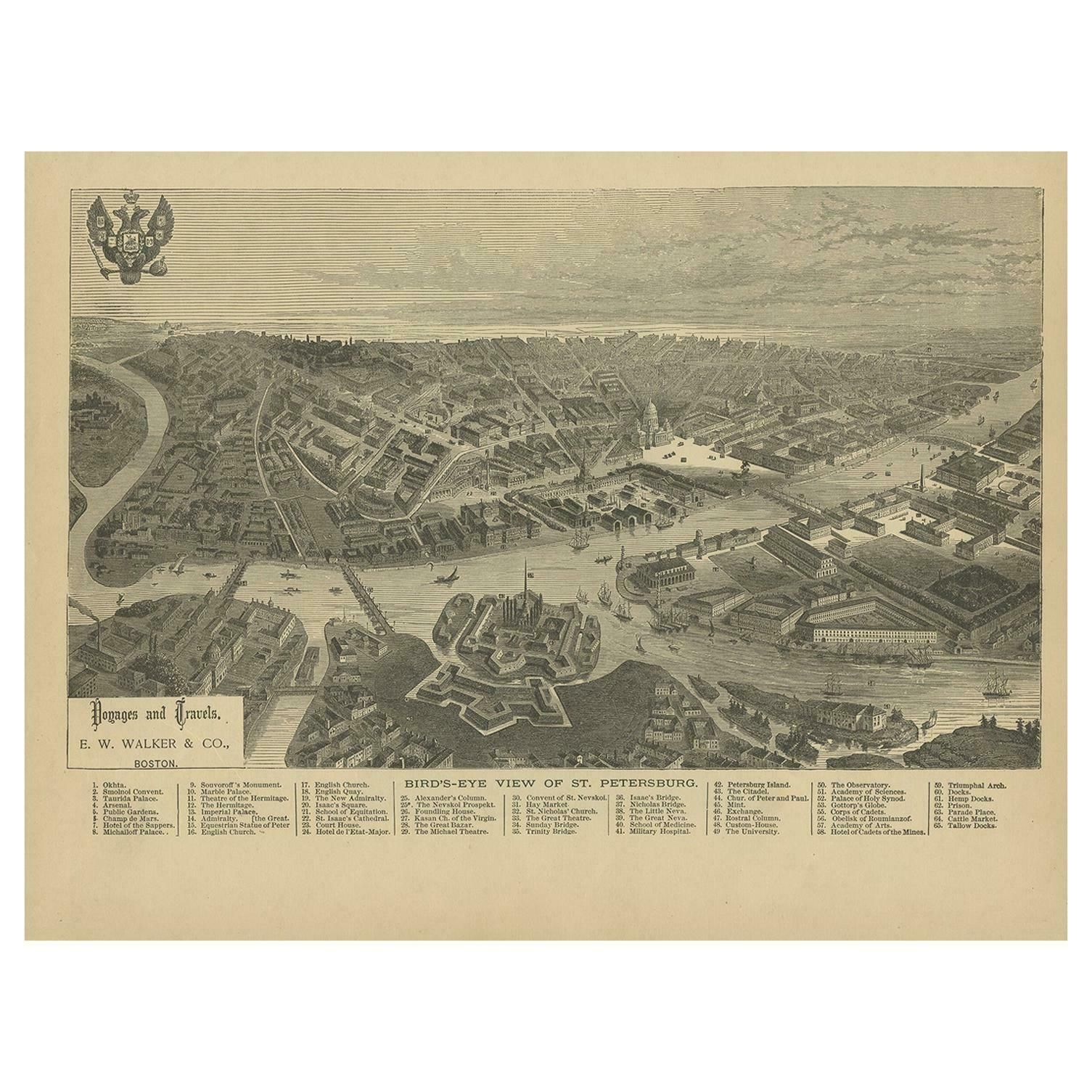 Antique Print Of St. Petersburg By Walker, '1887'