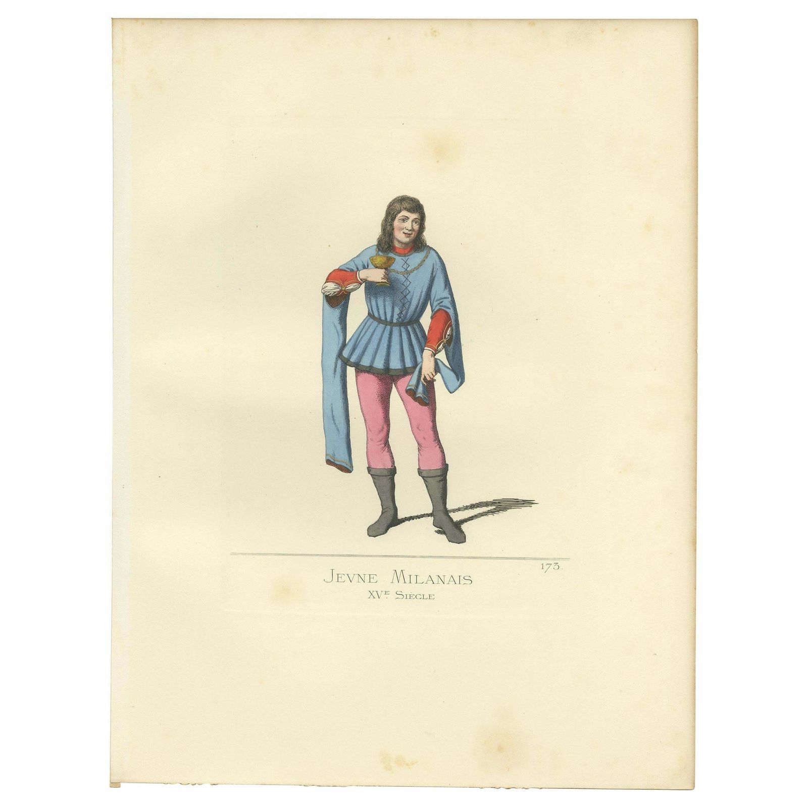 Antique Print Of A Young Man From Milan, 15th Century, By Bonnard, 1860