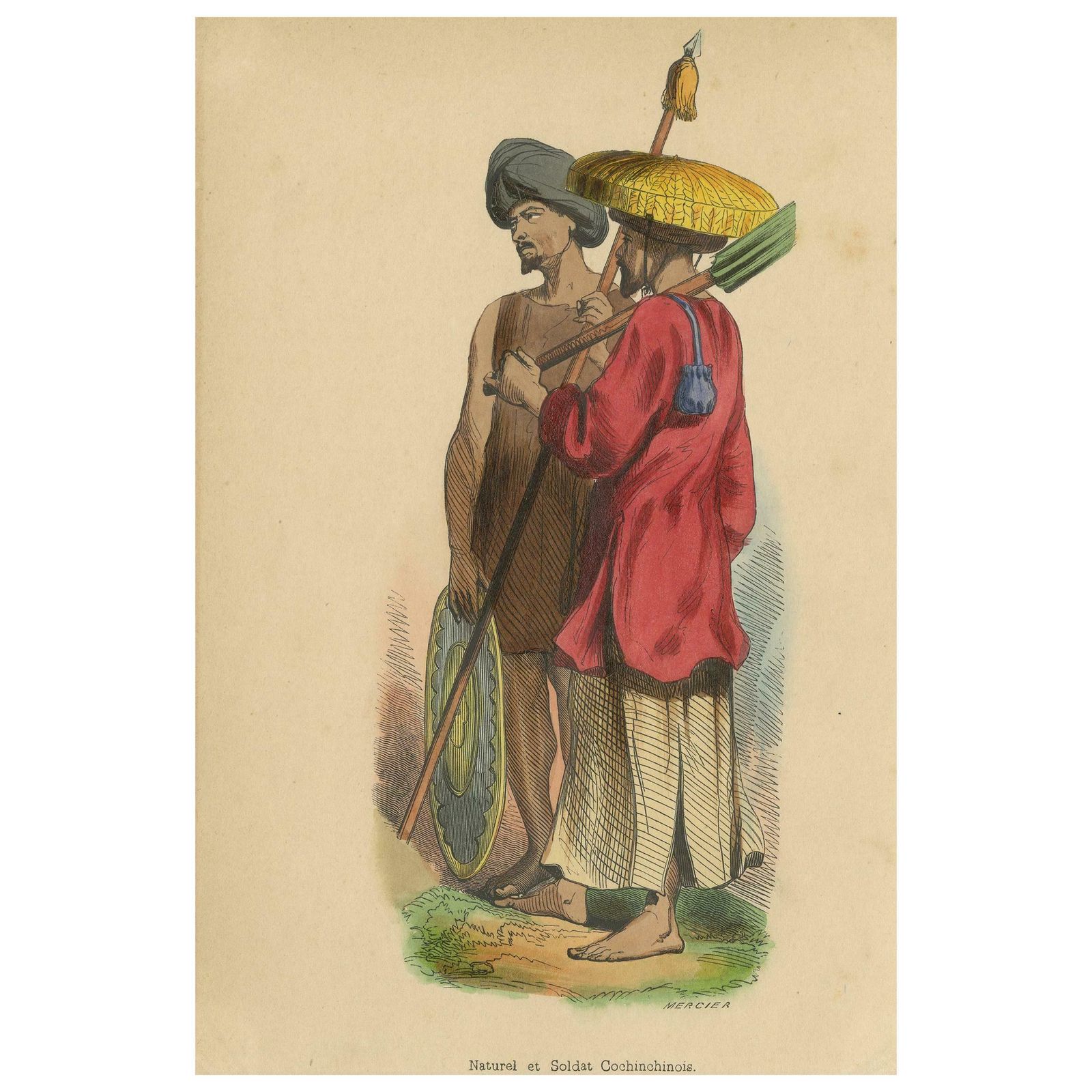 Antique Costume Print Of An Inhabitant And Soldier Of Cochinchina By Wahlen