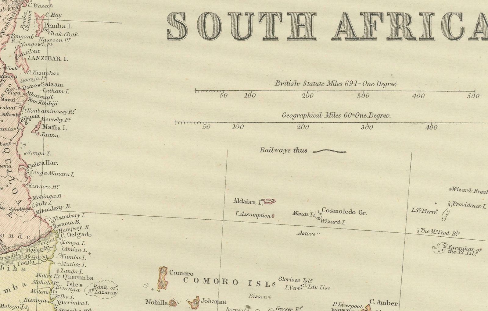 Antique Decorative Coloured Map Of South Africa And Madagascar, 1882 photo 273.0