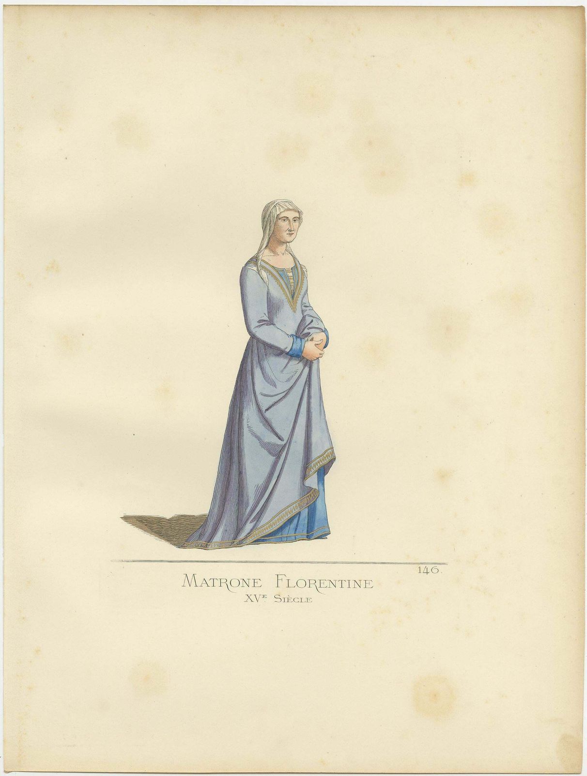 Antique Print Of A Florentine Matrona, 15th Century, By Bonnard, 1860 photo furniture