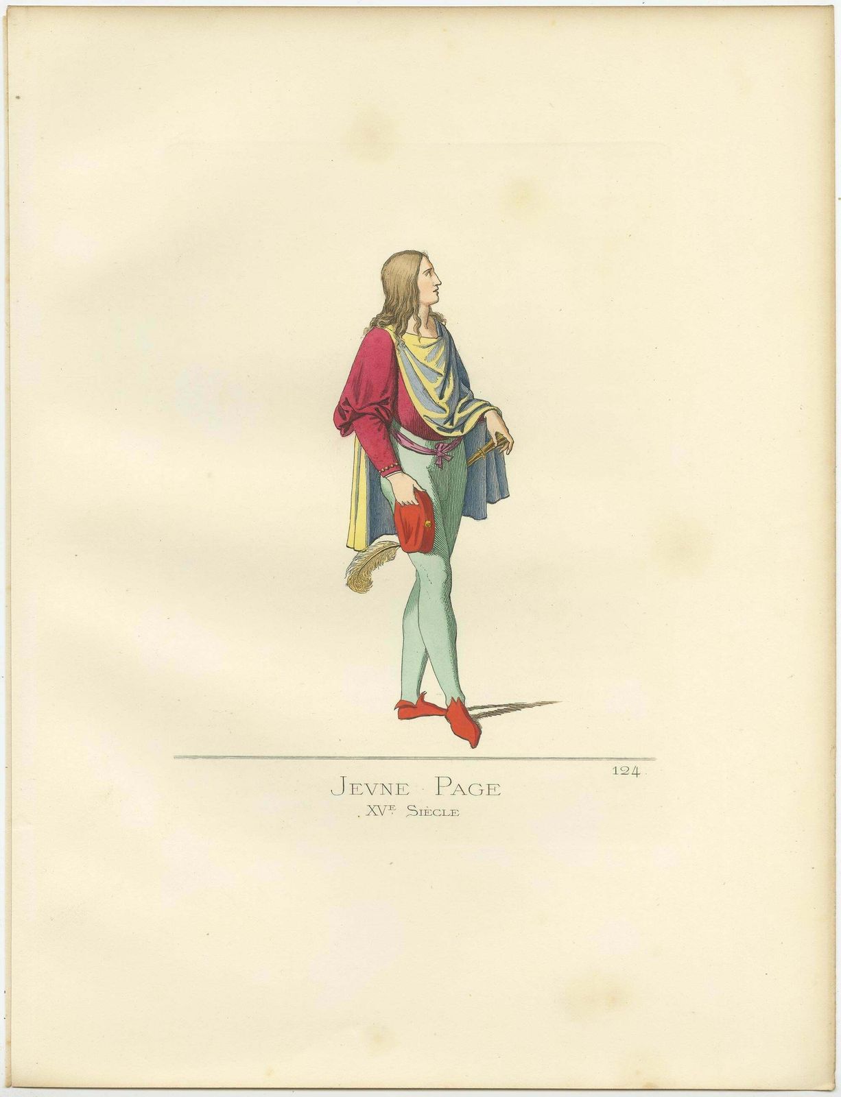 Antique Print Of A Young Page, Italy, 15th Century, By Bonnard, 1860 photo for sale