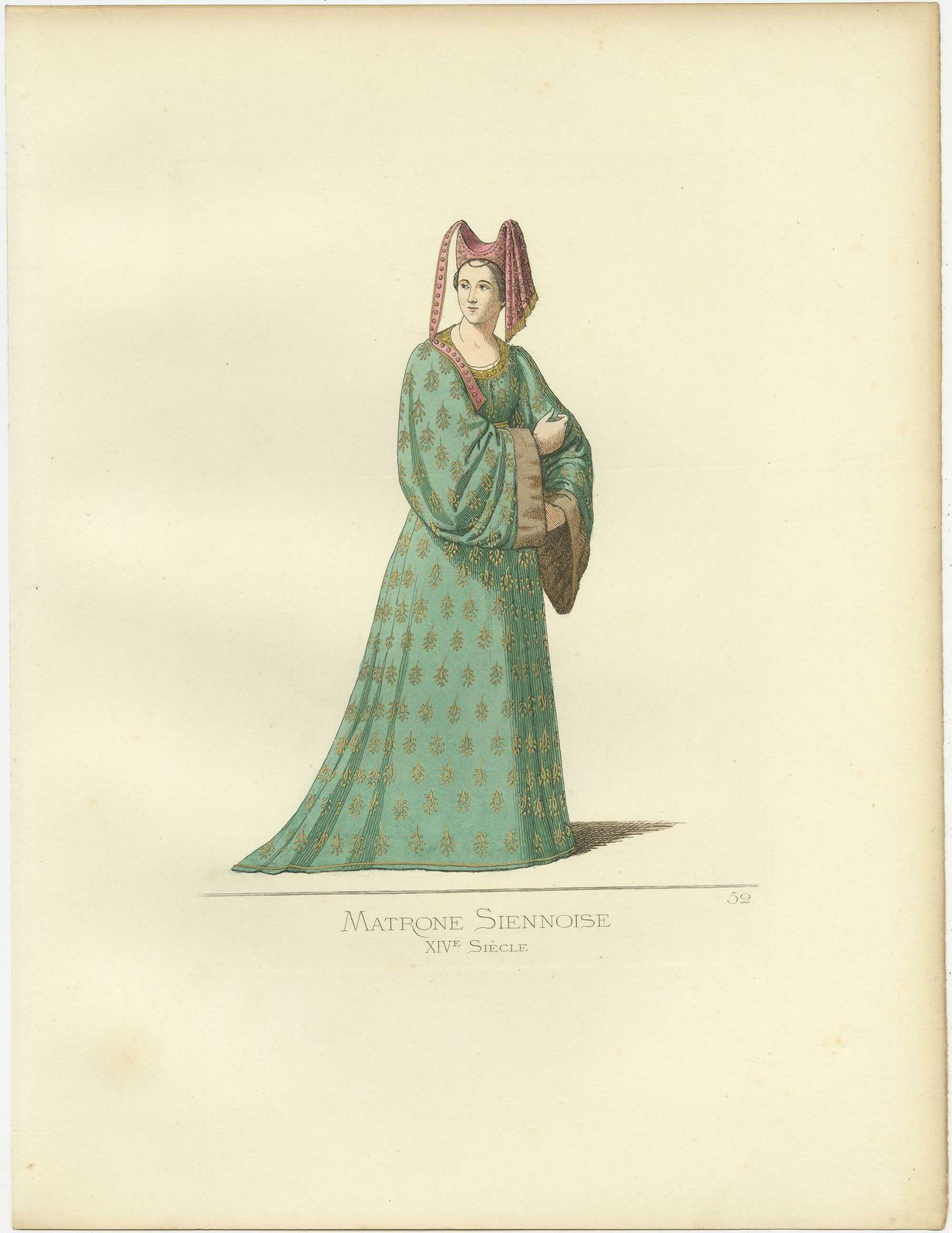 Antique Print Of A Noblewoman From Siena, Italy, By Bonnard, 1860 photo furniture