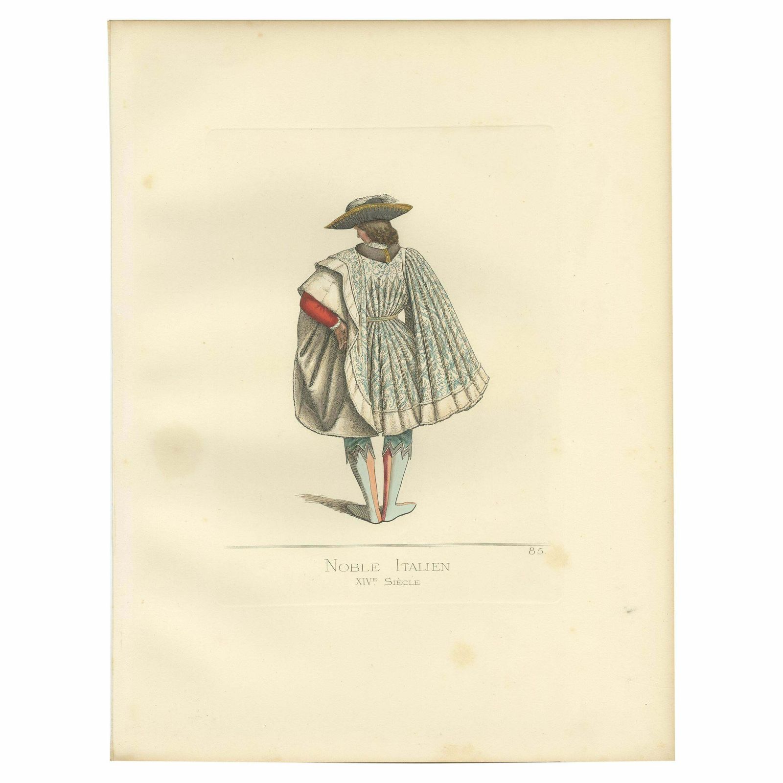 Antique Print Of An Italian Nobleman, 14th Century, By Bonnard, 1860
