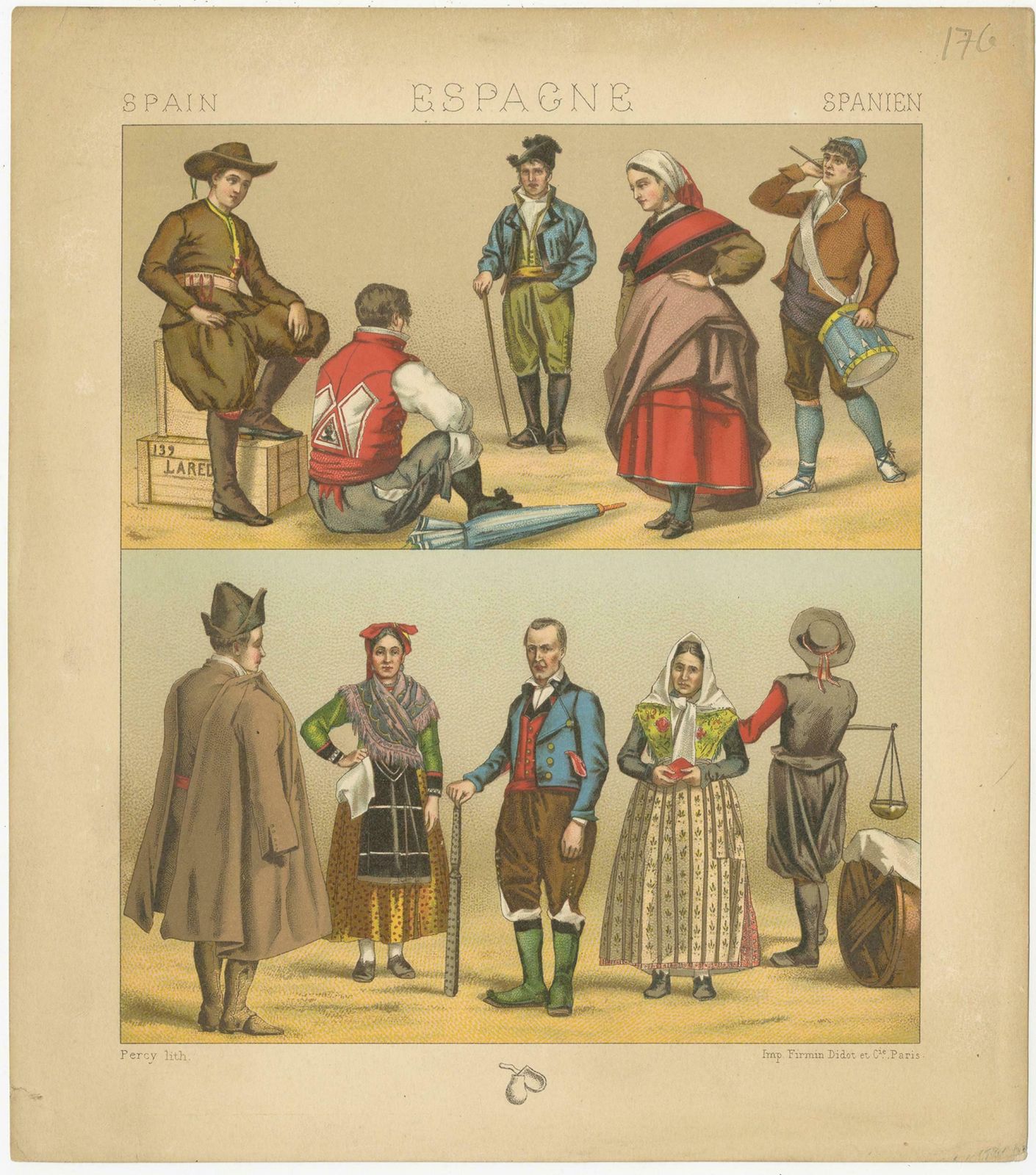 Pl. 176 Antique Print Of Spanish Costumes By Racinet, 'Circa 1880' photo furniture