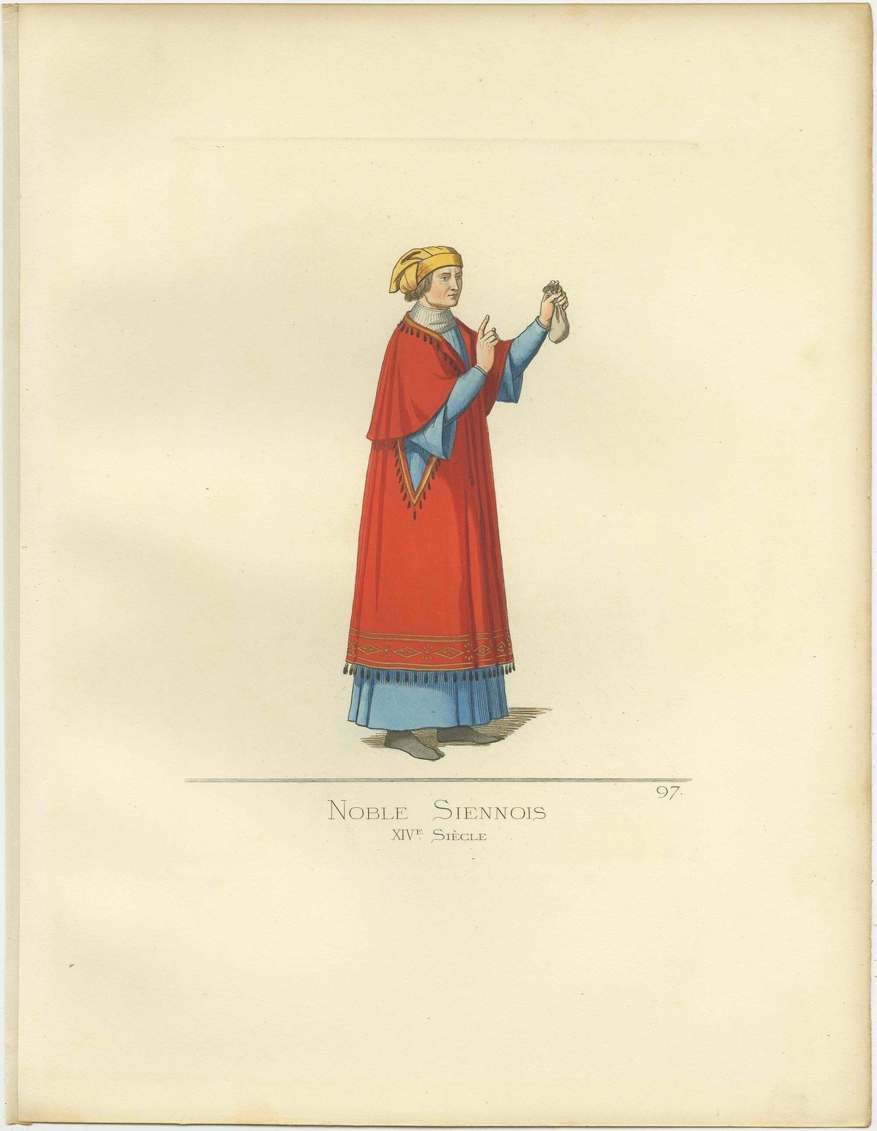 Antique Print Of A Nobleman From Siena, Italy, 14th Century, By Bonnard, 1860 photo furniture
