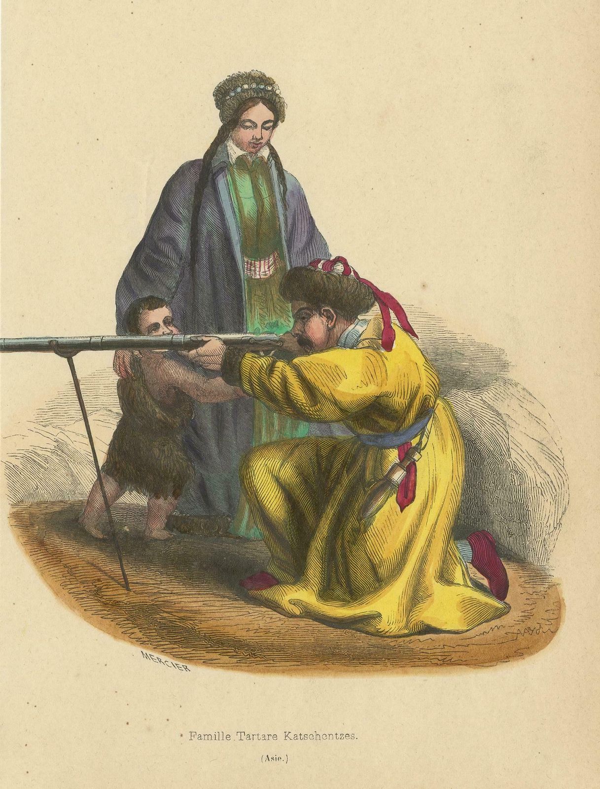 Antique Costume Print Of A Tatar Family By Wahlen, '1843' photo for sale