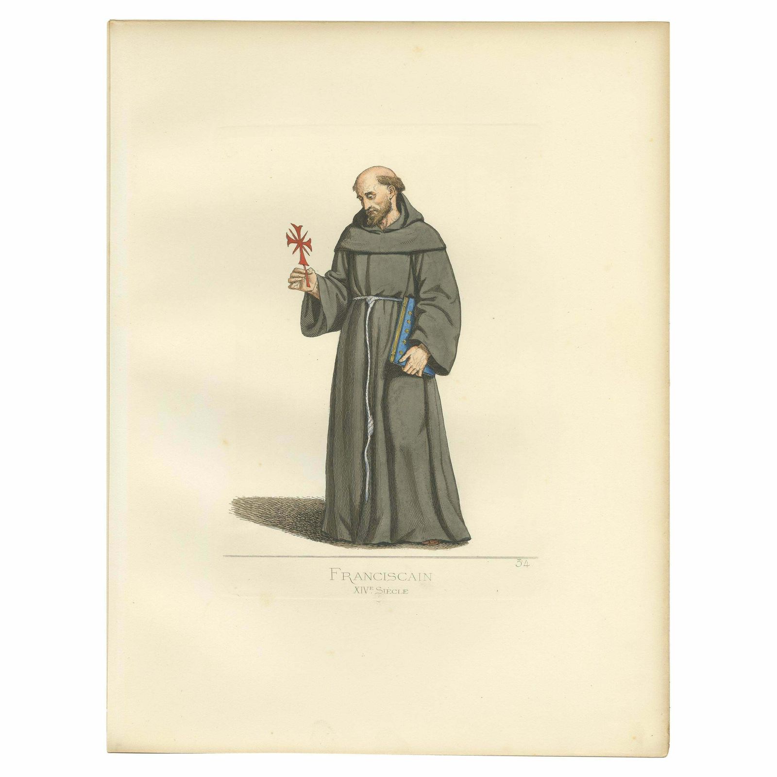 Antique Print Of A Franciscan Monk By Bonnard, '1860'