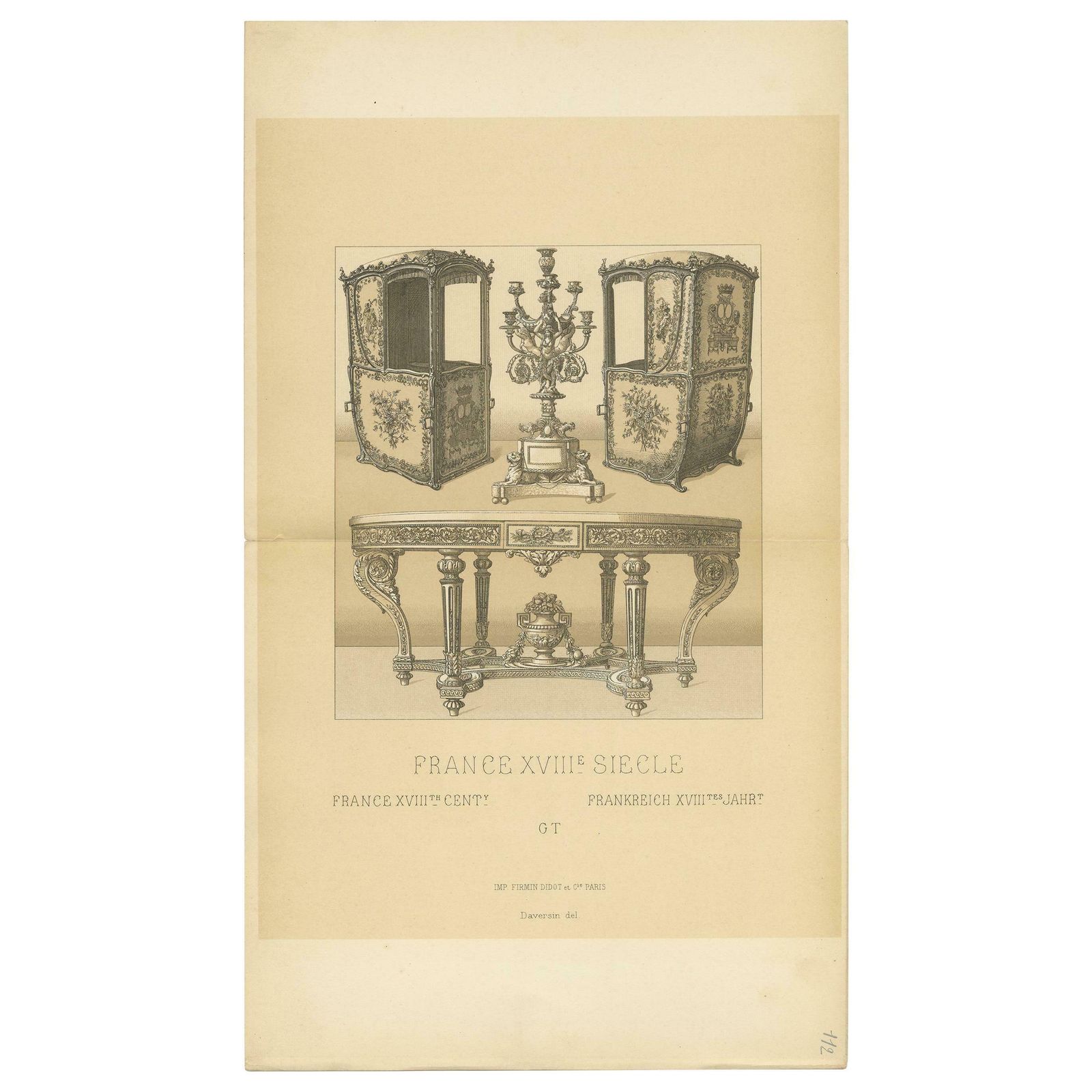Pl 112 Antique Print Of French 18th Century Furniture By Racinet