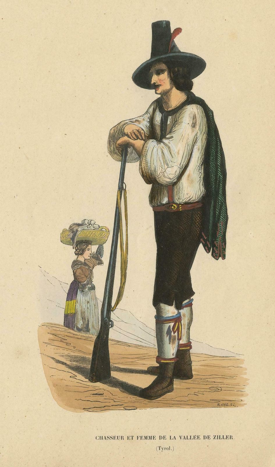 Antique Costume Print Of Hunter In The Ziller Valley By Wahlen '1843' photo Art