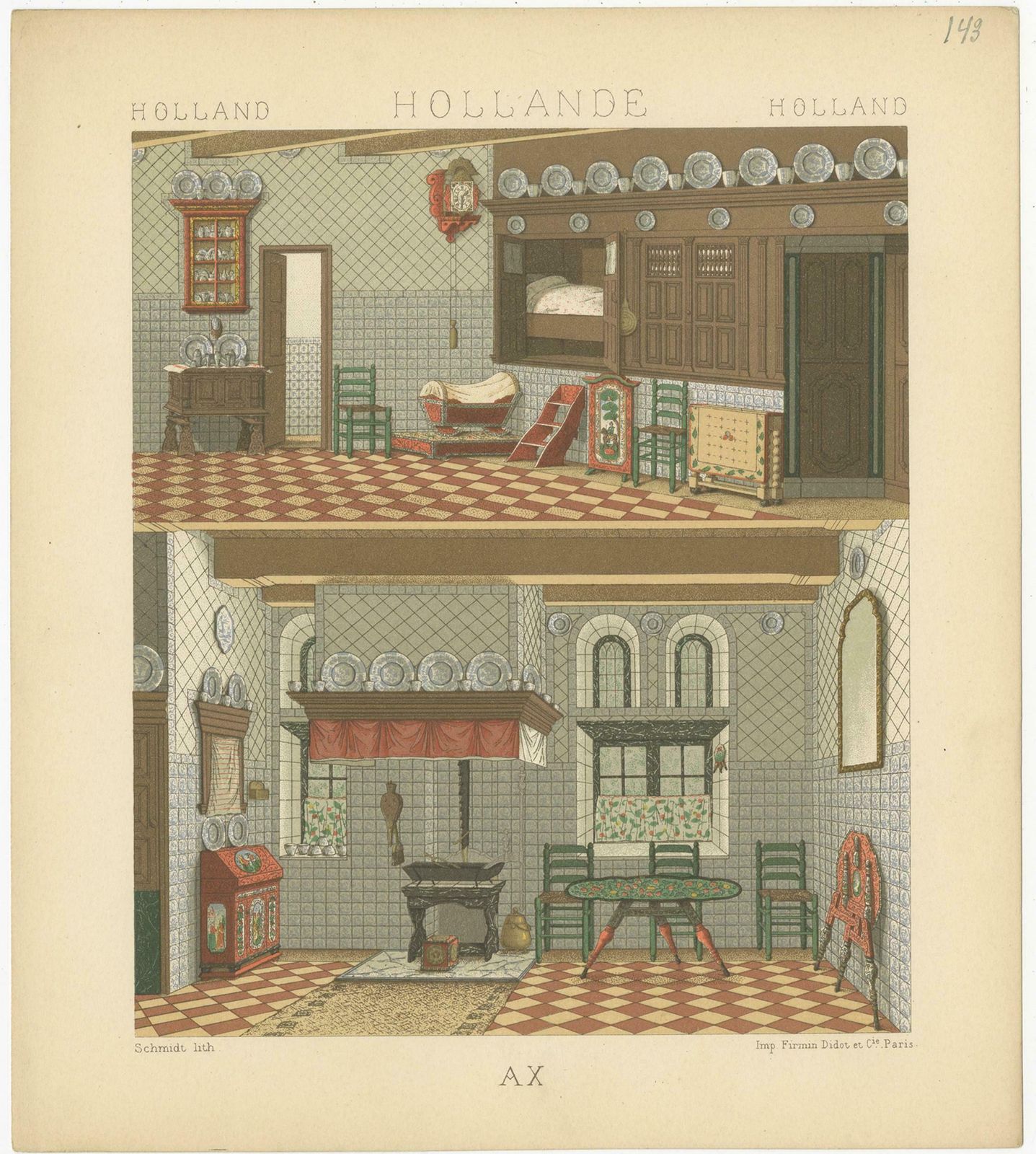 Pl. 143 Antique Print Of Holland Interior By Racinet, 'Circa 1880' photo Art