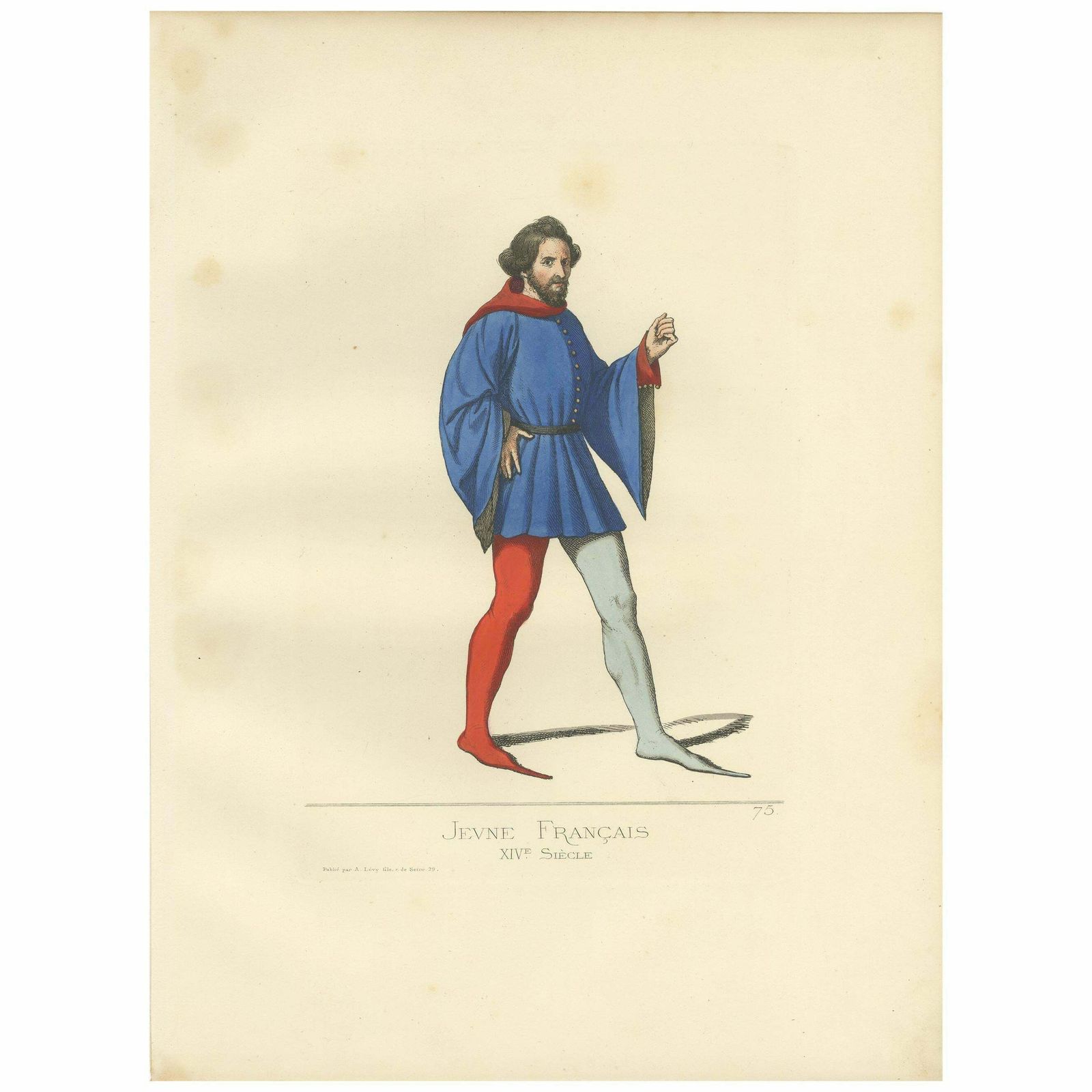 Antique Print Of A Young Frenchman, 14th Century, By Bonnard, 1860