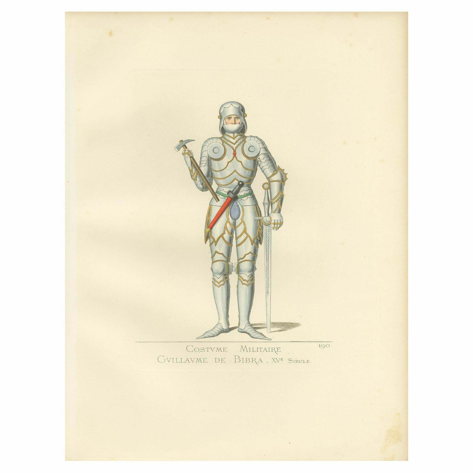 Antique Print Of Guillaume De Bibra In Military Costume By Bonnard, 1860