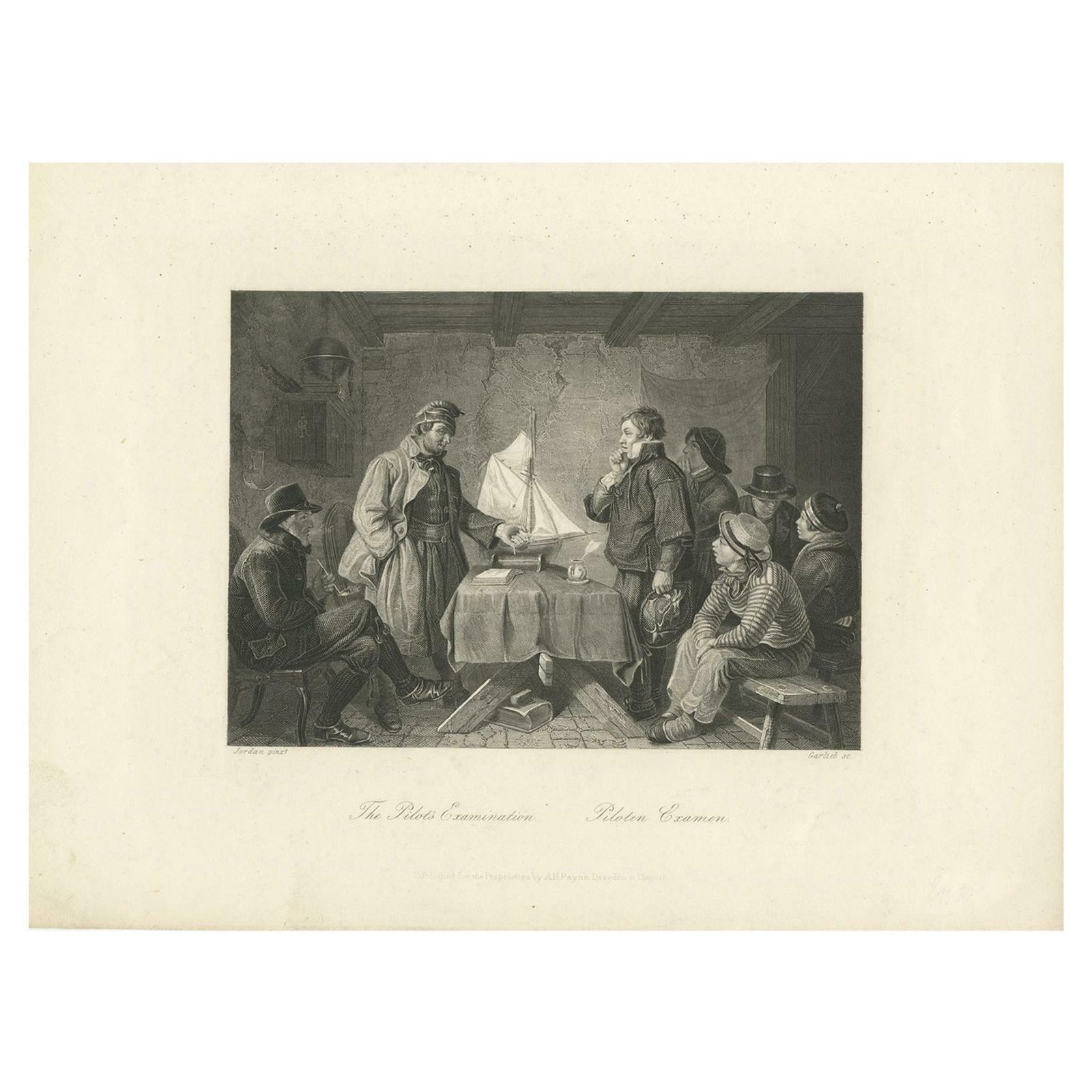Antique Print Of A Pilot Exam By Payne 'C.1850'