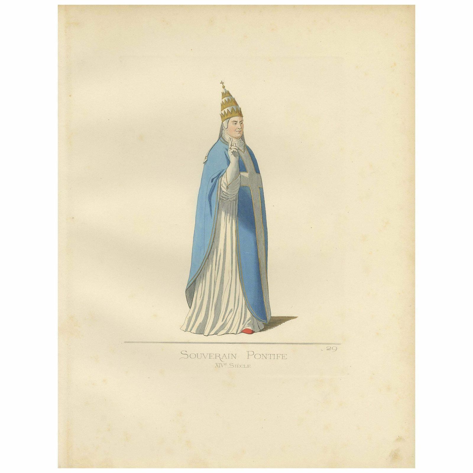 Antique Print Of A Sovereign Pope By Bonnard, '1860'
