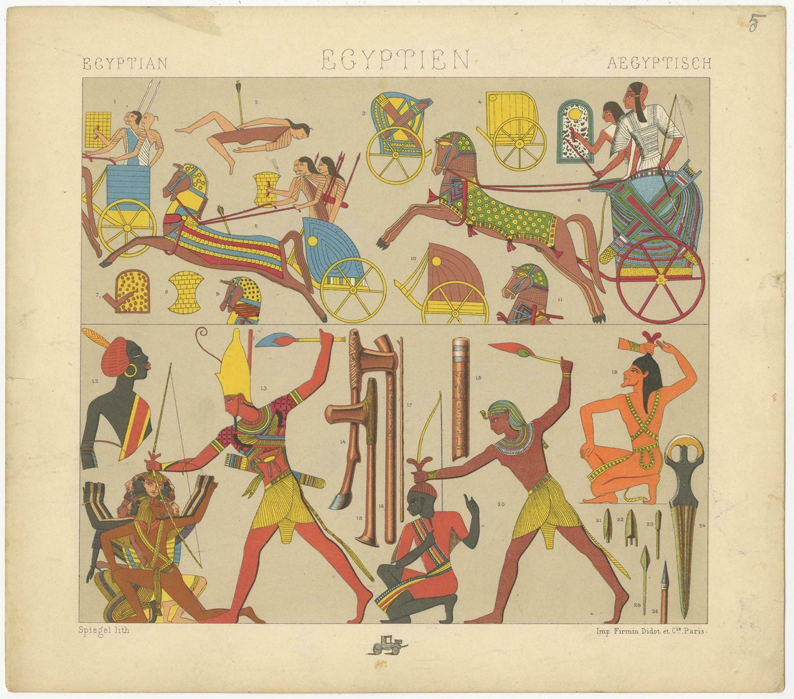 Pl. 5 Antique Print Of Egyptian Battle Scenes By Racinet, 'Circa 1880' photo furniture