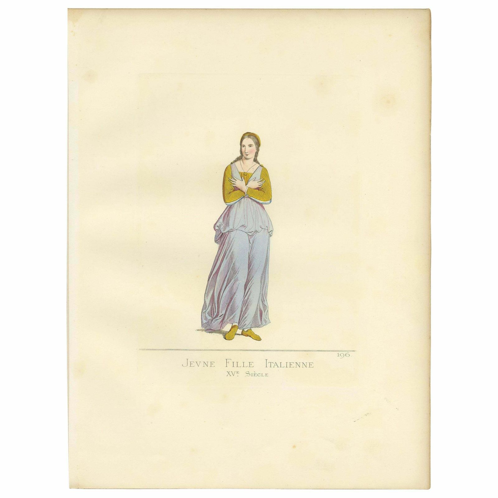 Antique Print Of A Young Italian Girl, 15th Century, By Bonnard, 1860