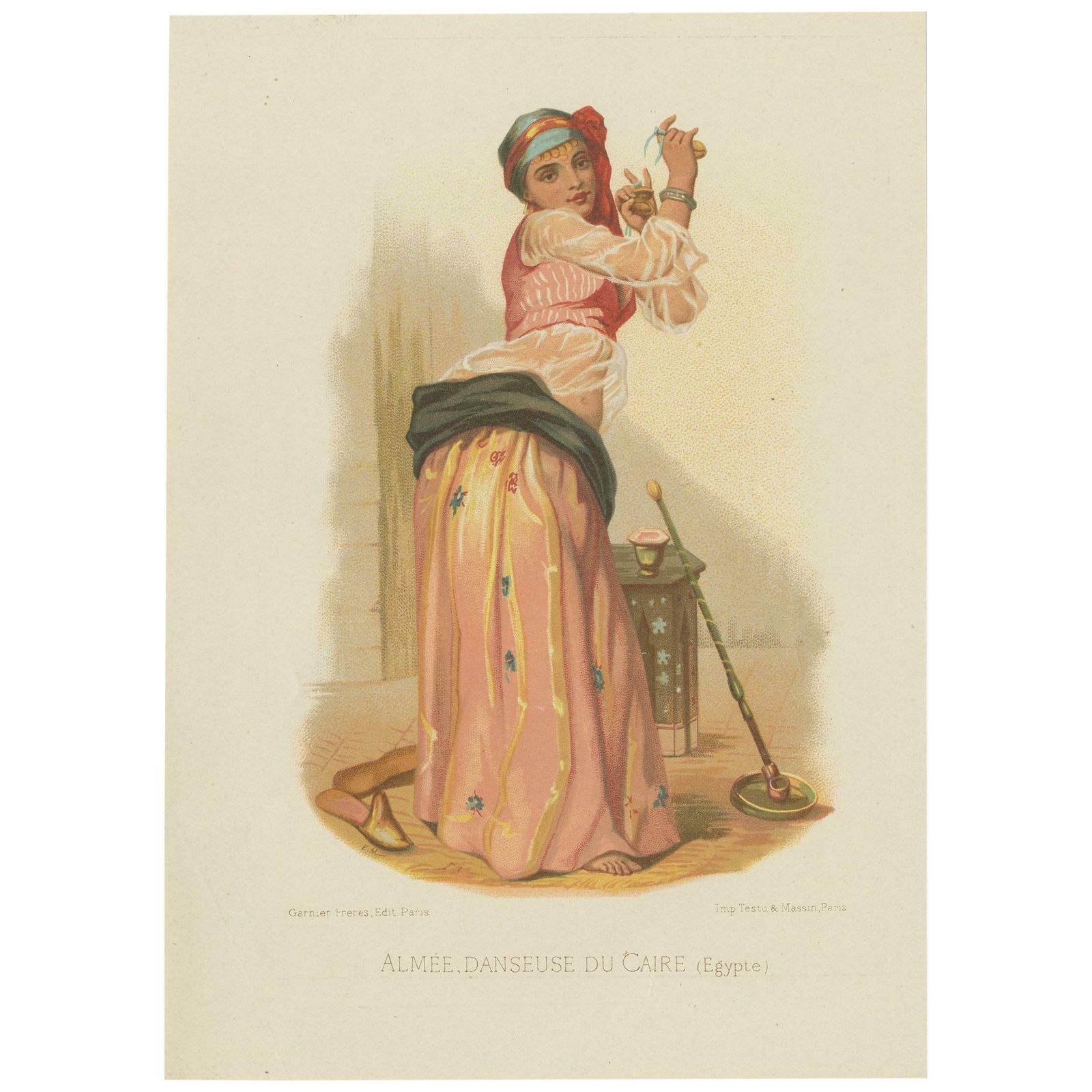 Antique Print Of A Belly Dancer From Cairo By Gregoire, 1876