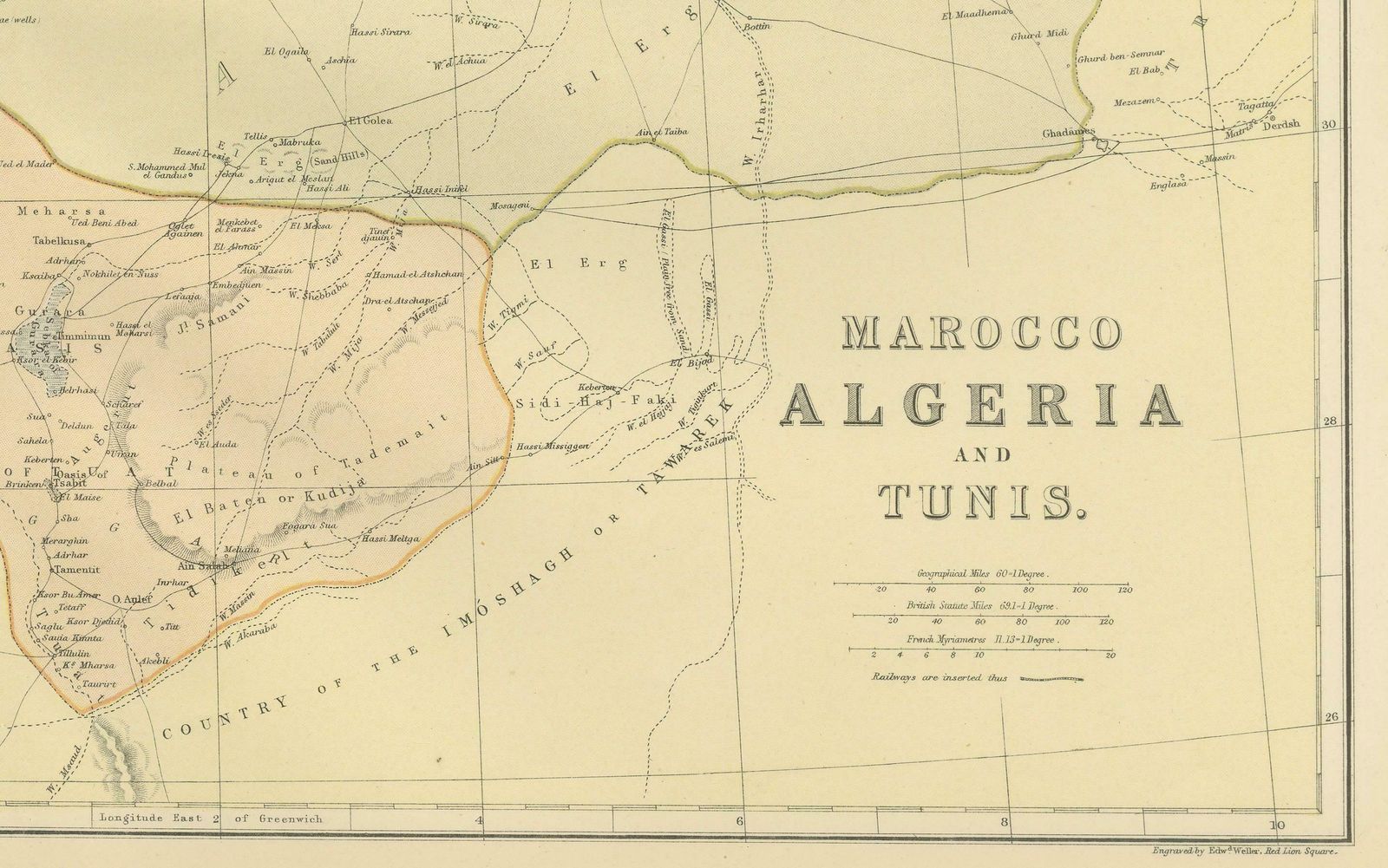 Antique Decorative Coloured Map Marocco, Algeria And Tunis, 1882 photo furniture