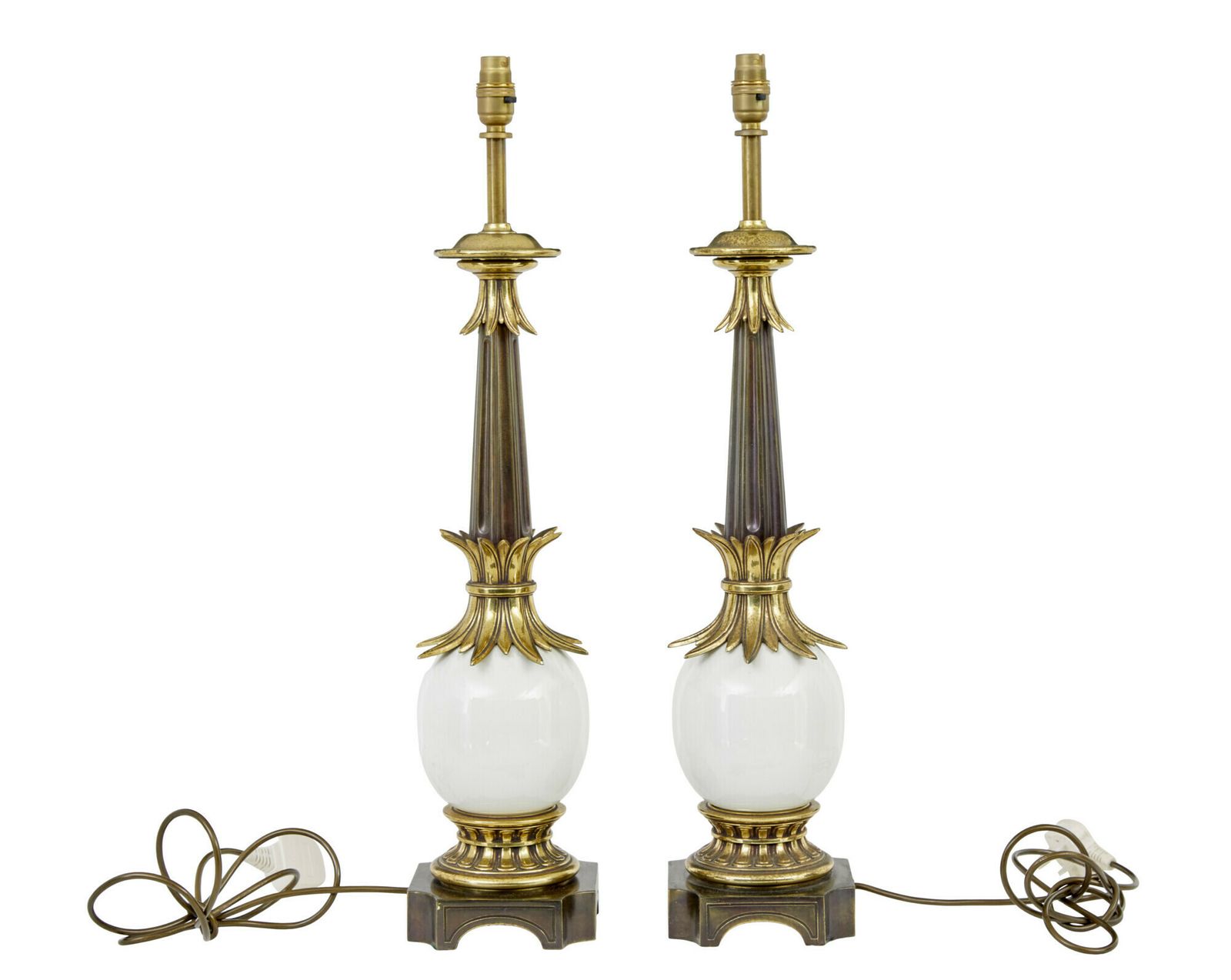 Pair Of Art Deco Influenced Brass And Glass Table Lamps photo 985.0