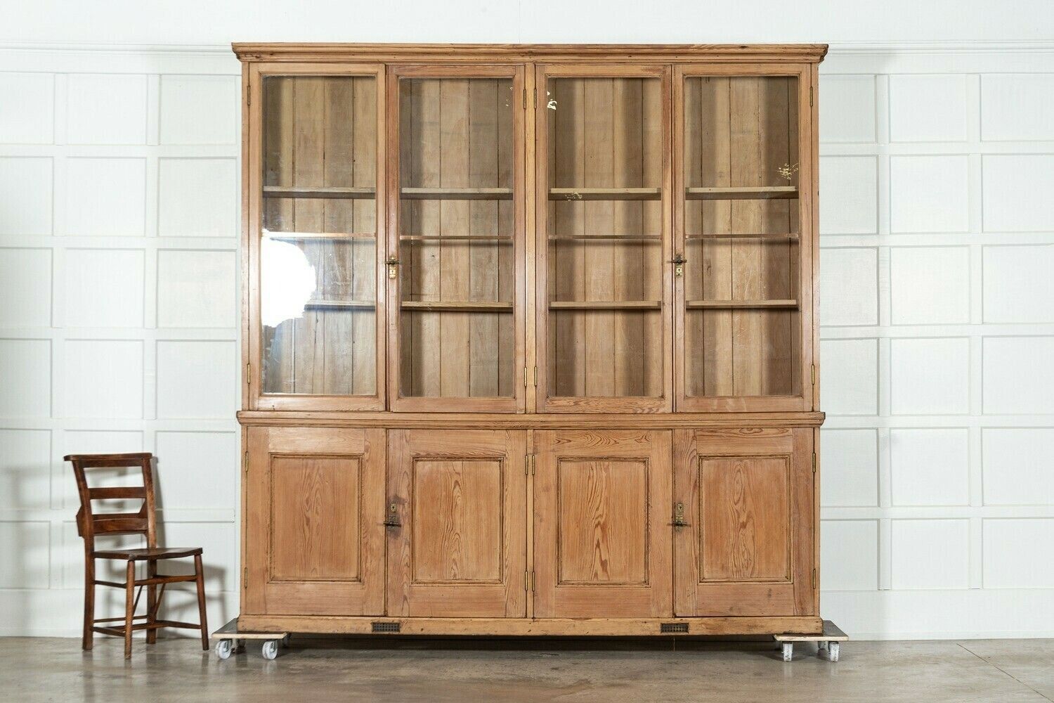 Monumental English Pine Glazed Bookcase Cabinet photo 15525.0